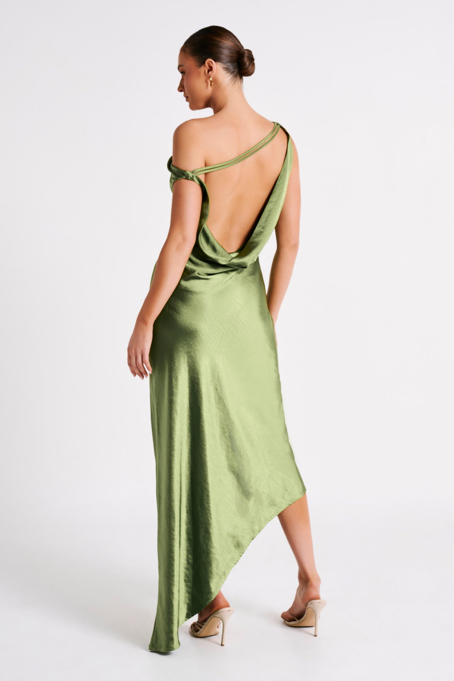 Yvette Slip Maxi Dress With Asymmetrical Hem - Emerald