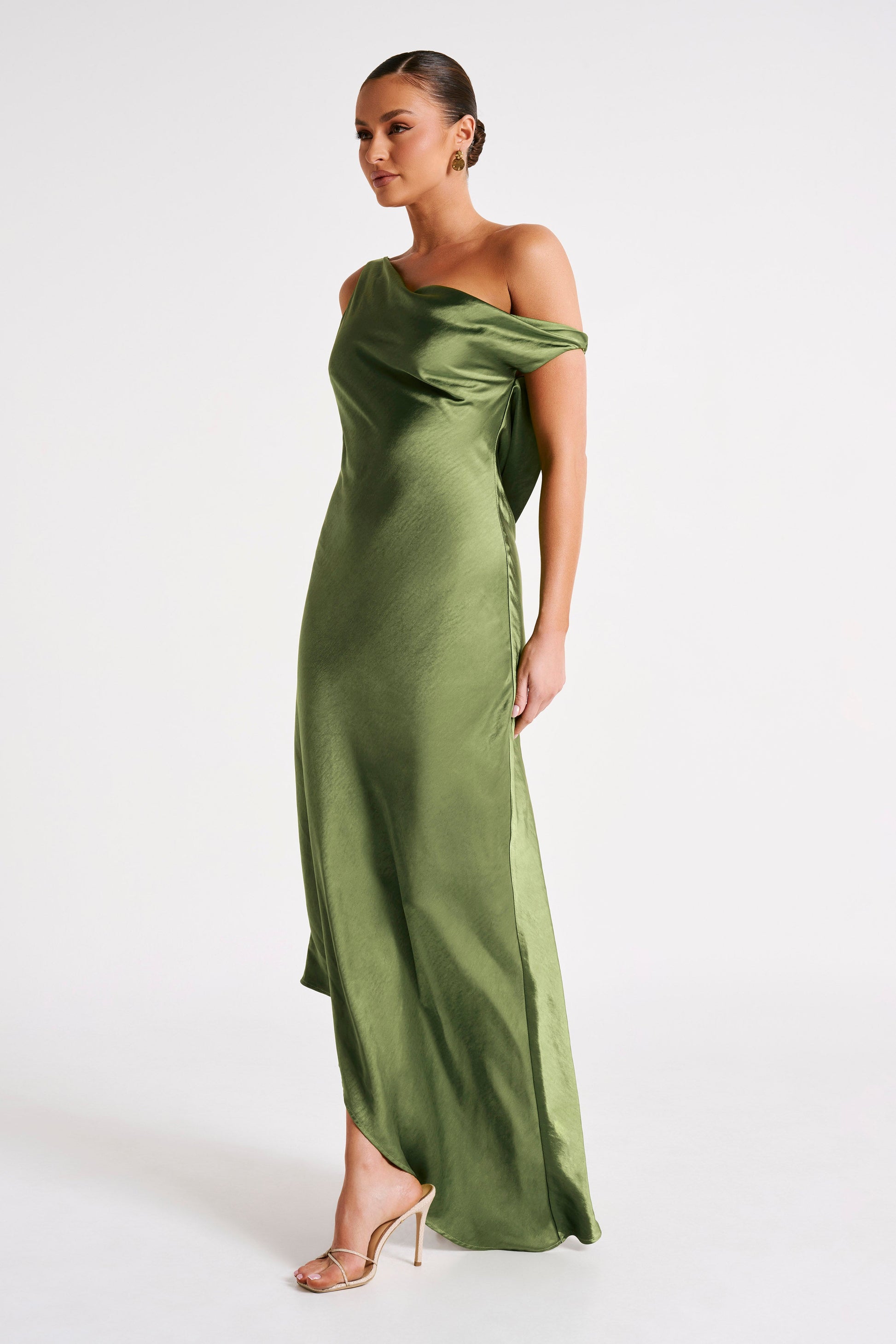 Yvette Slip Maxi Dress With Asymmetrical Hem - Emerald #5