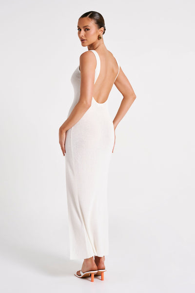 Maxine Sheer Knit Maxi Dress - White - MESHKI UK