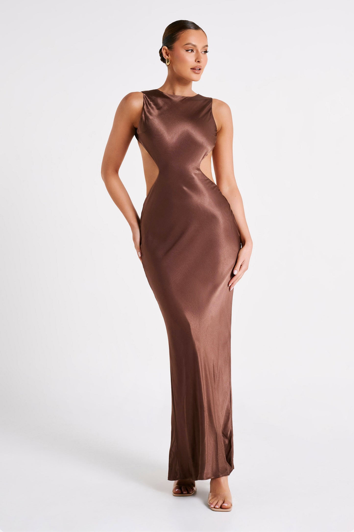 Electra Satin Cut Out Maxi Dress - Mocha