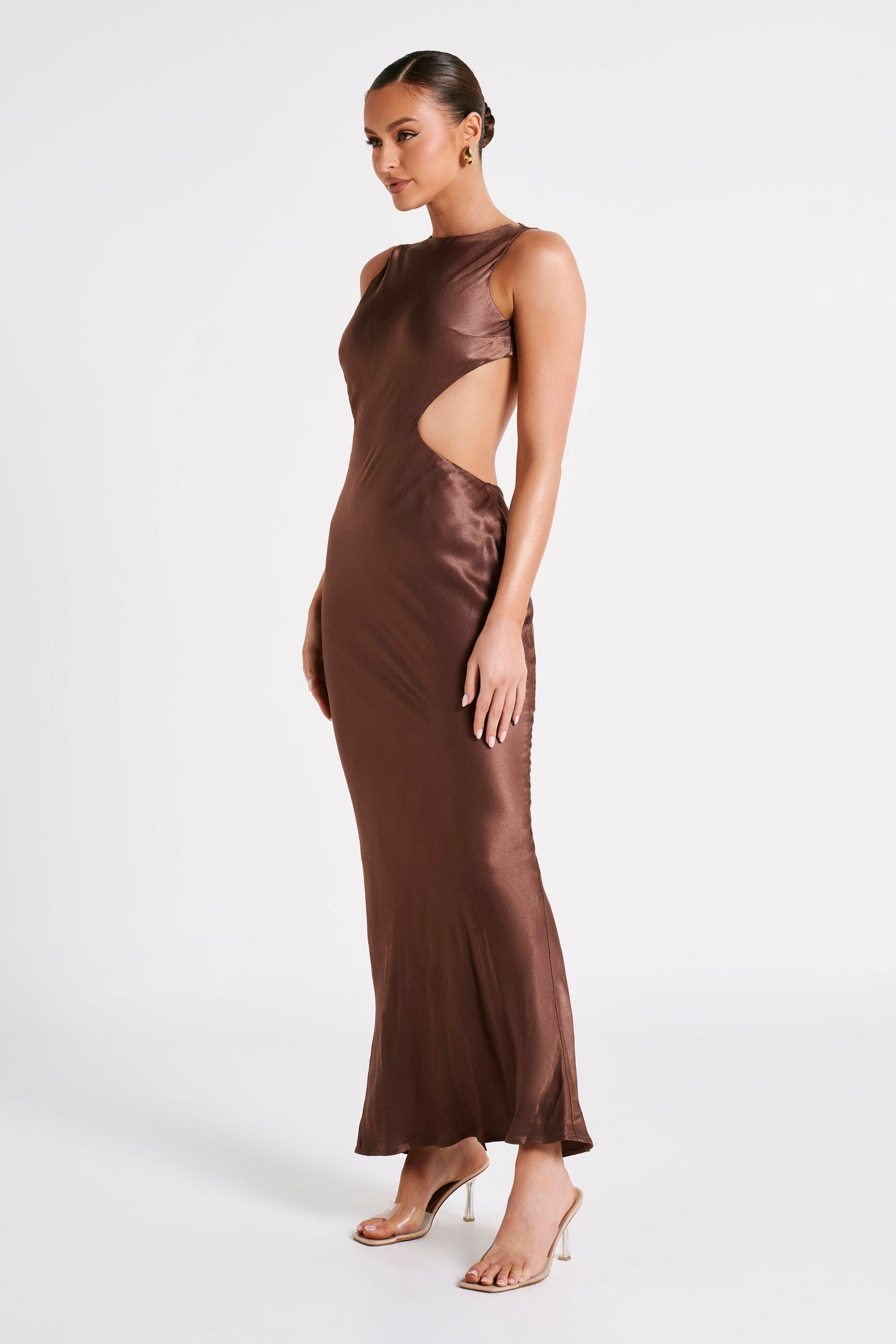 Electra Satin Cut Out Maxi Dress - Mocha