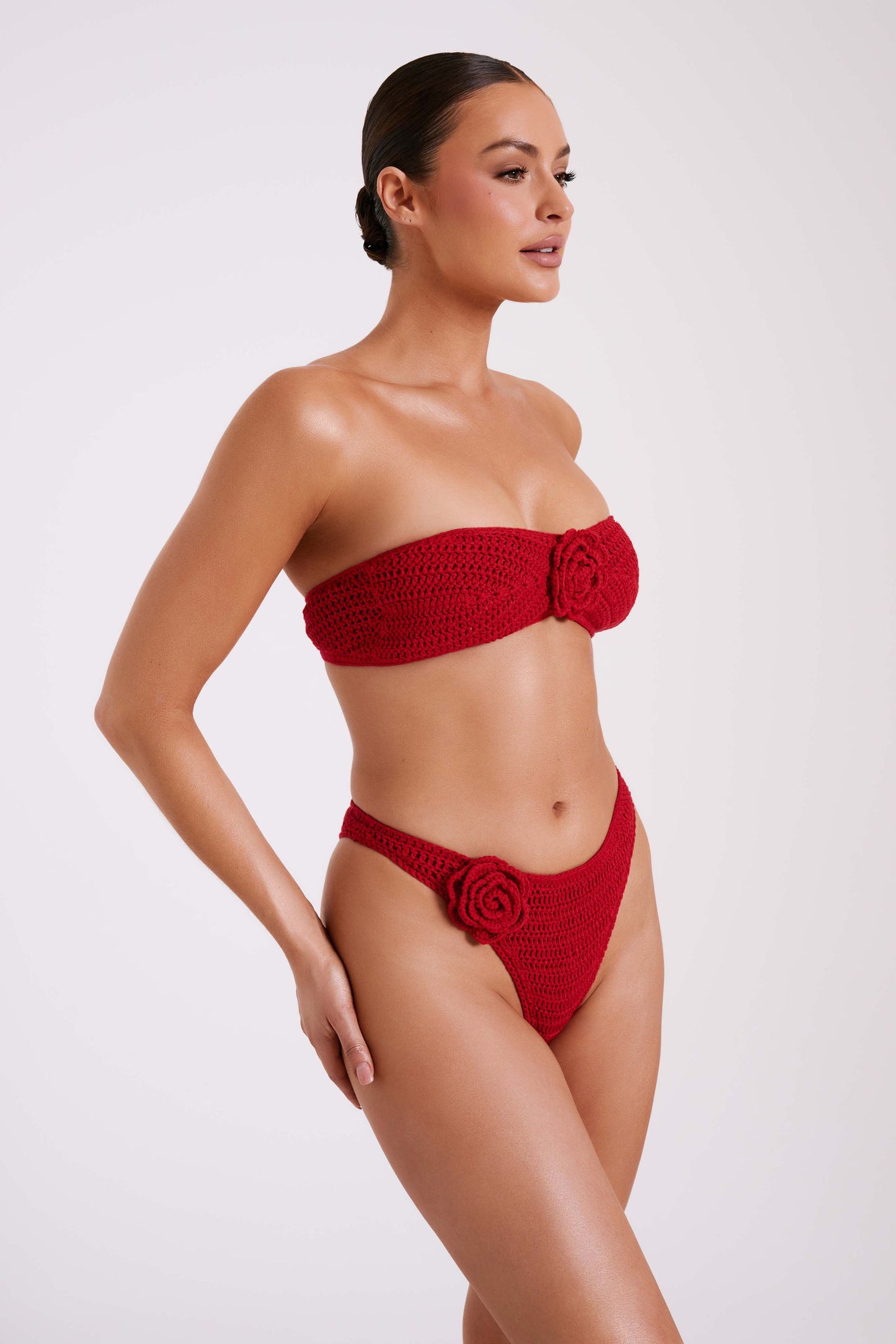 Noreen Rose Crochet Bikini Top - Red