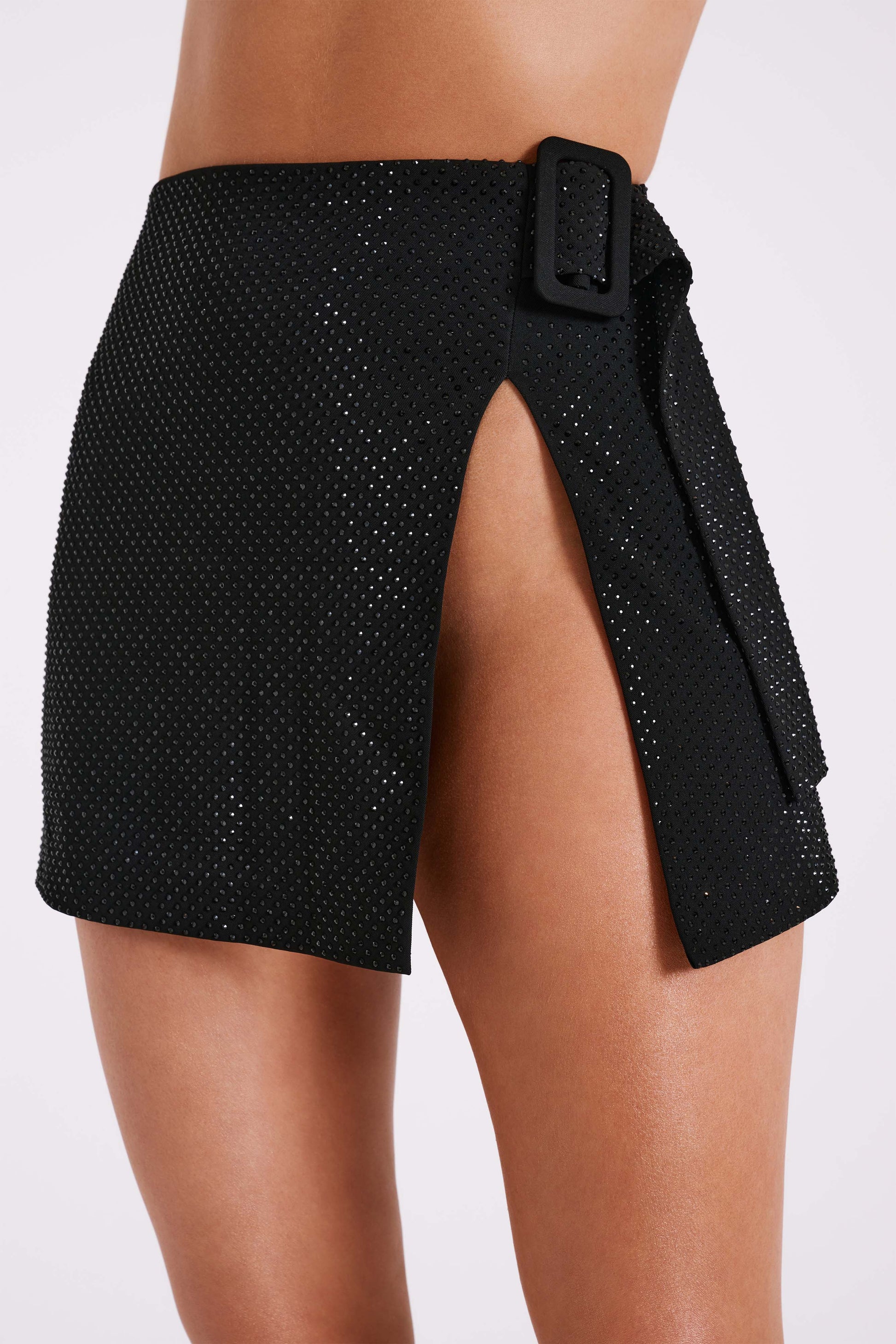 Sacha Diamante Mini Skirt With Split - Black #11