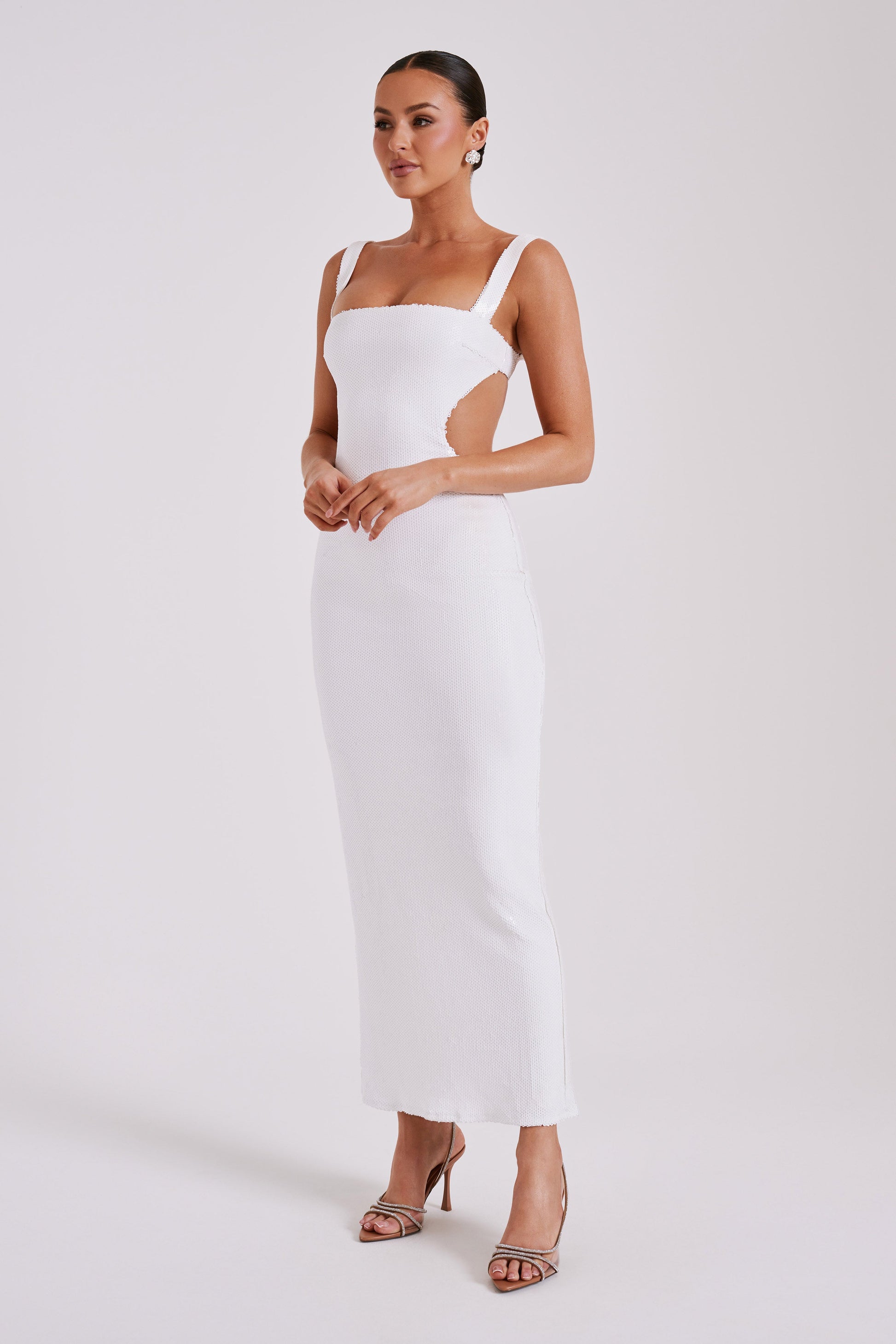 Adoria Sequin Cut Out Maxi Dress - White #7