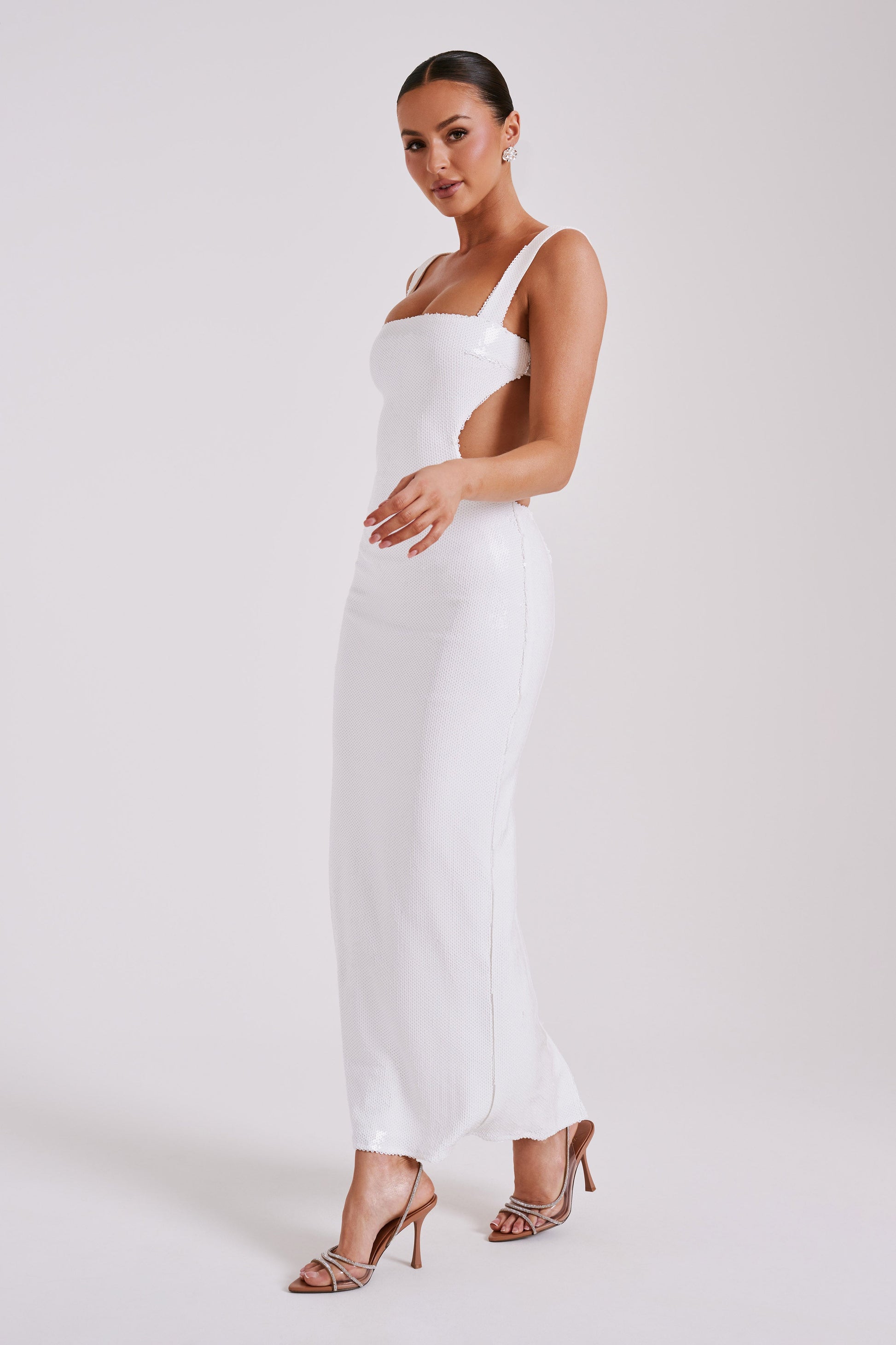 Adoria Sequin Cut Out Maxi Dress - White #9