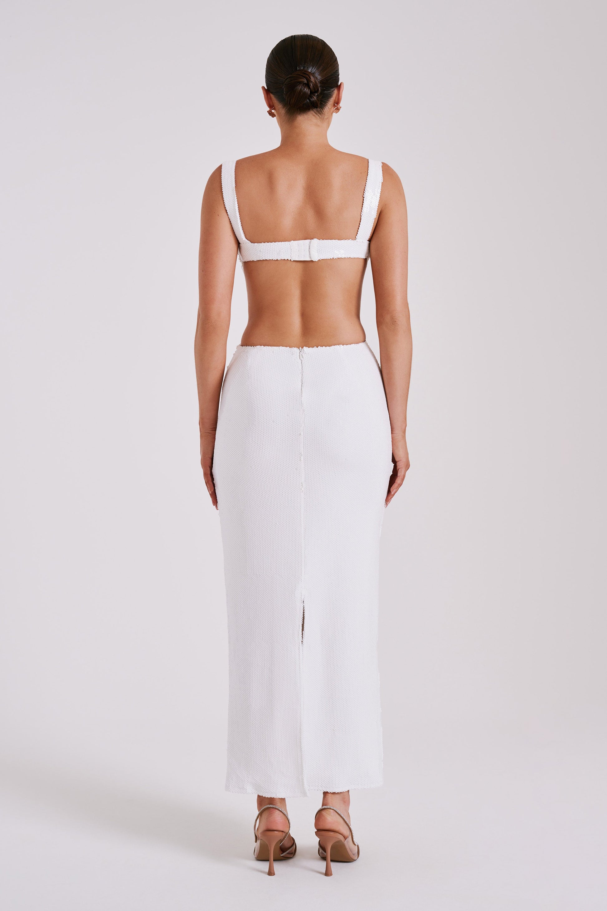 Adoria Sequin Cut Out Maxi Dress - White #11
