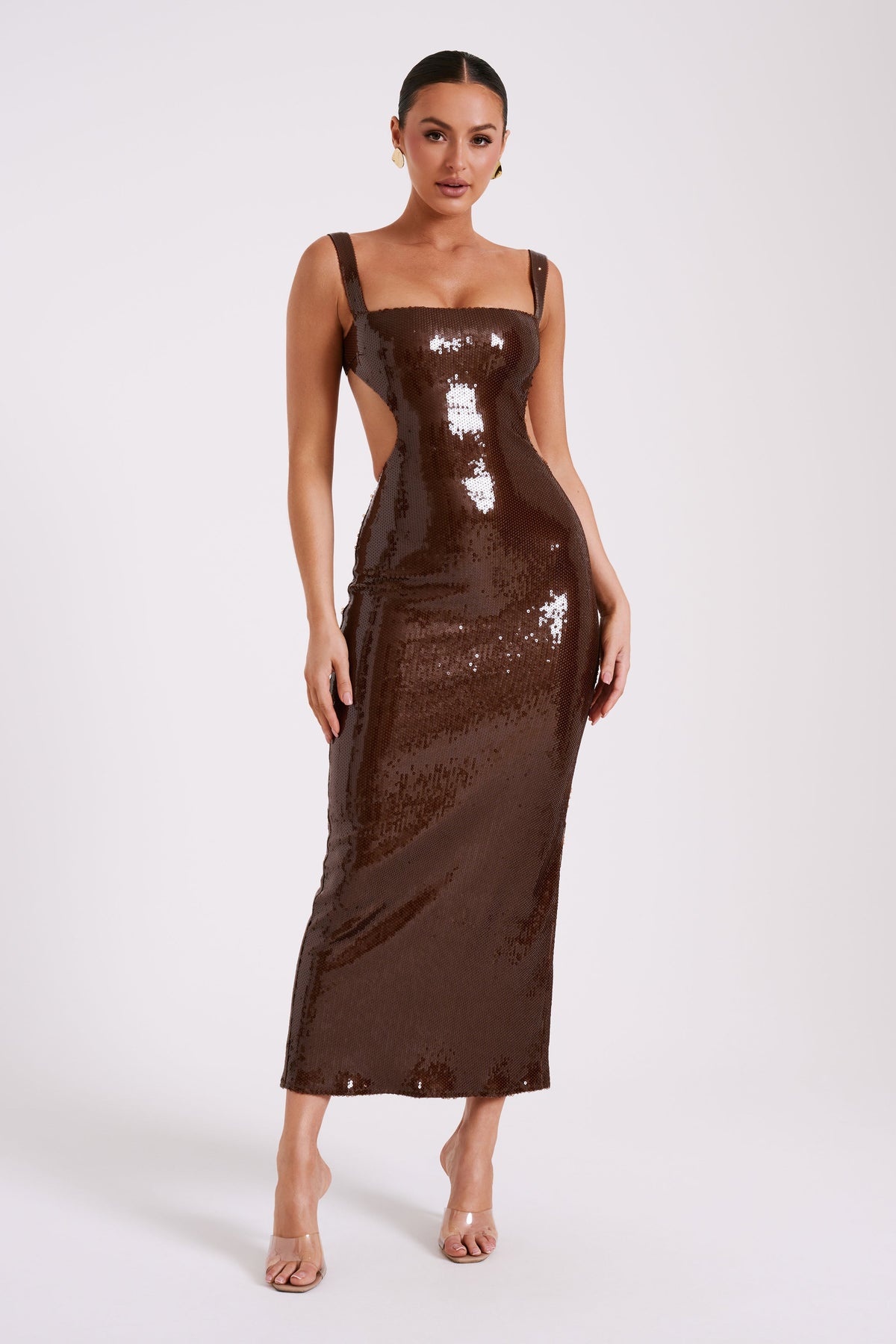 Adoria Sequin Cut Out Maxi Dress - Chocolate #5