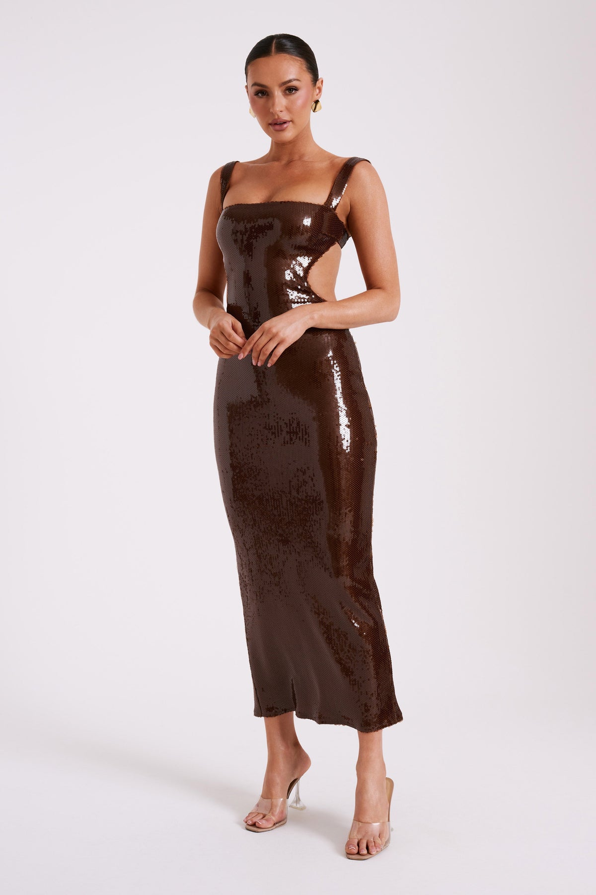 Adoria Sequin Cut Out Maxi Dress - Chocolate #11