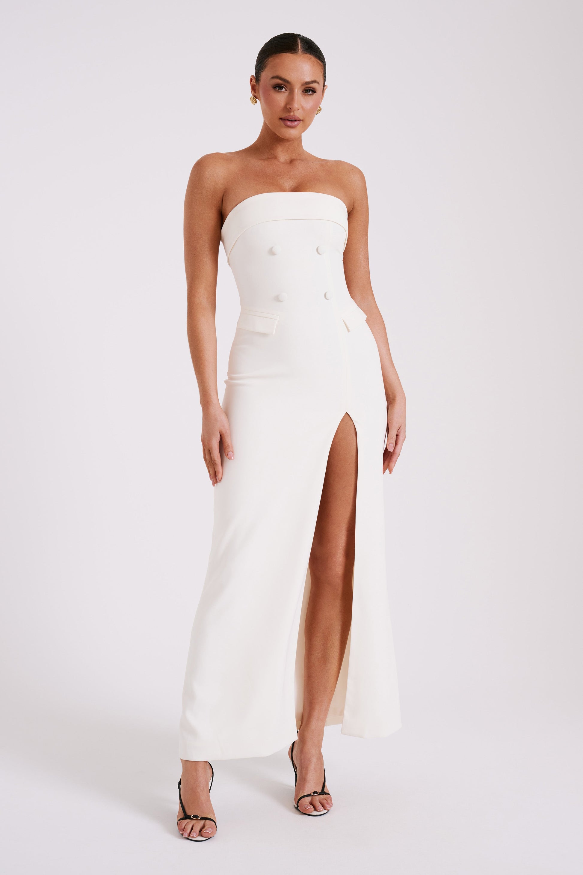 Abbie Strapless Suiting Maxi Dress - Ivory #6