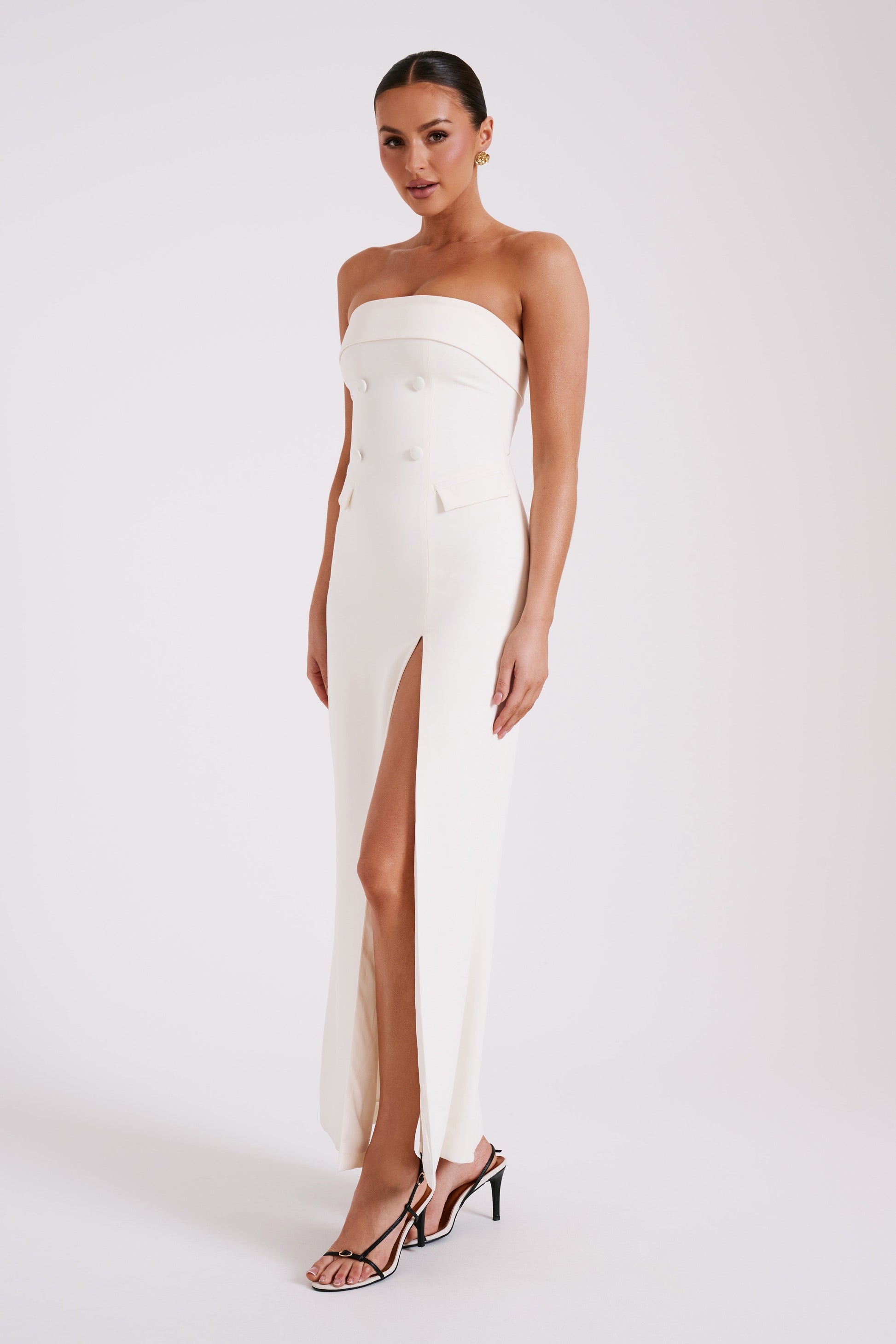 Abbie Strapless Suiting Maxi Dress - Ivory #8