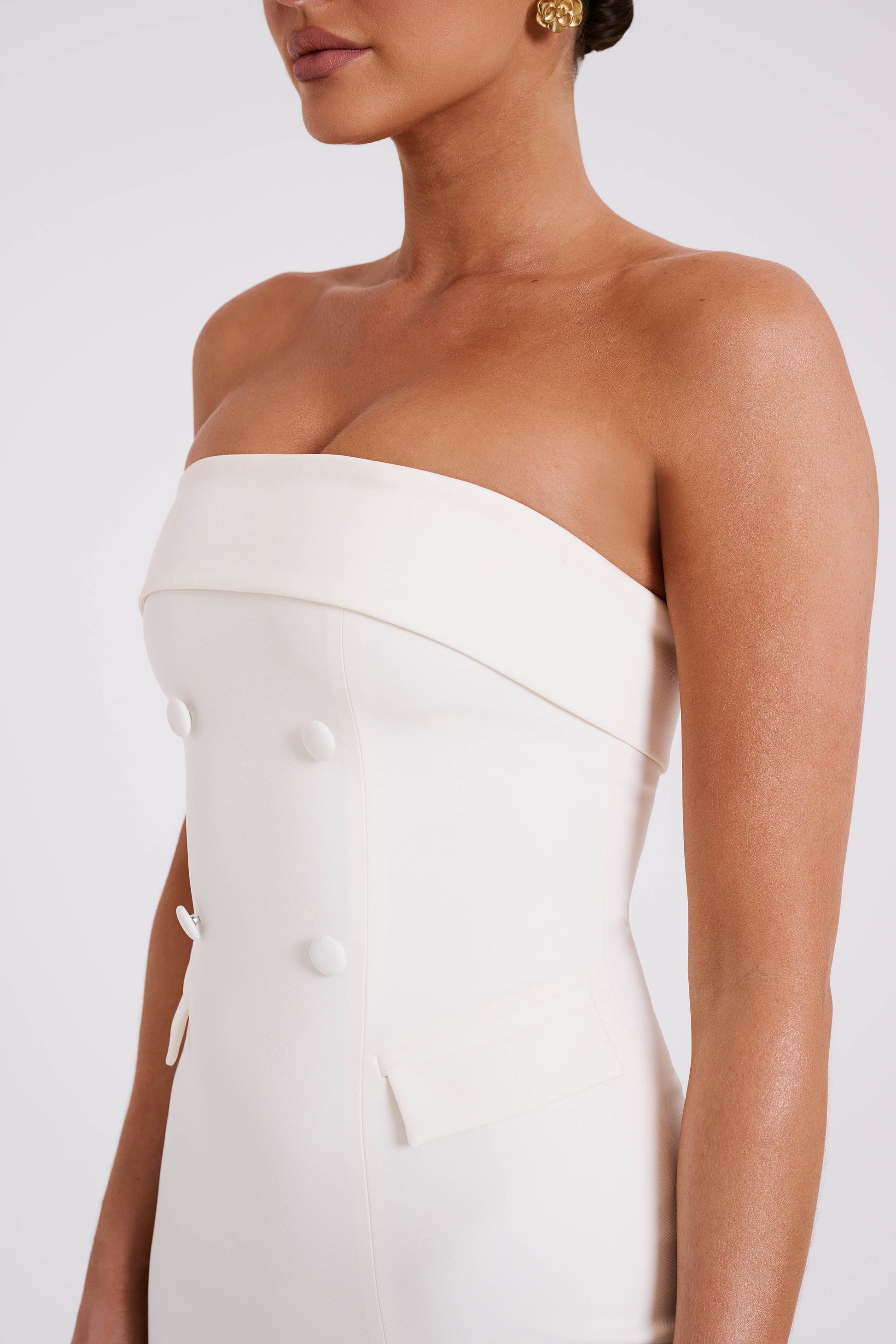 Abbie Strapless Suiting Maxi Dress - Ivory #9