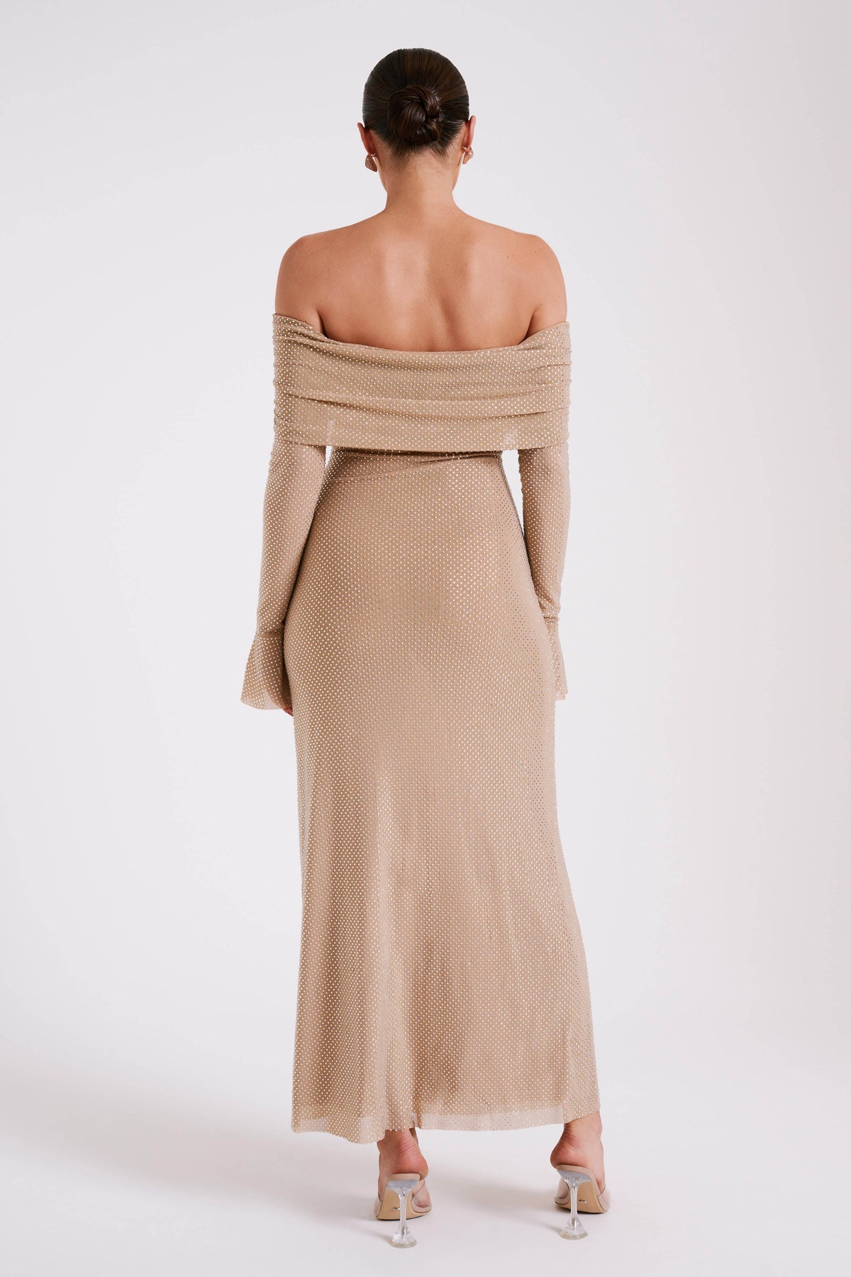Marcel Off Shoulder Diamante Maxi Dress - Nude #6