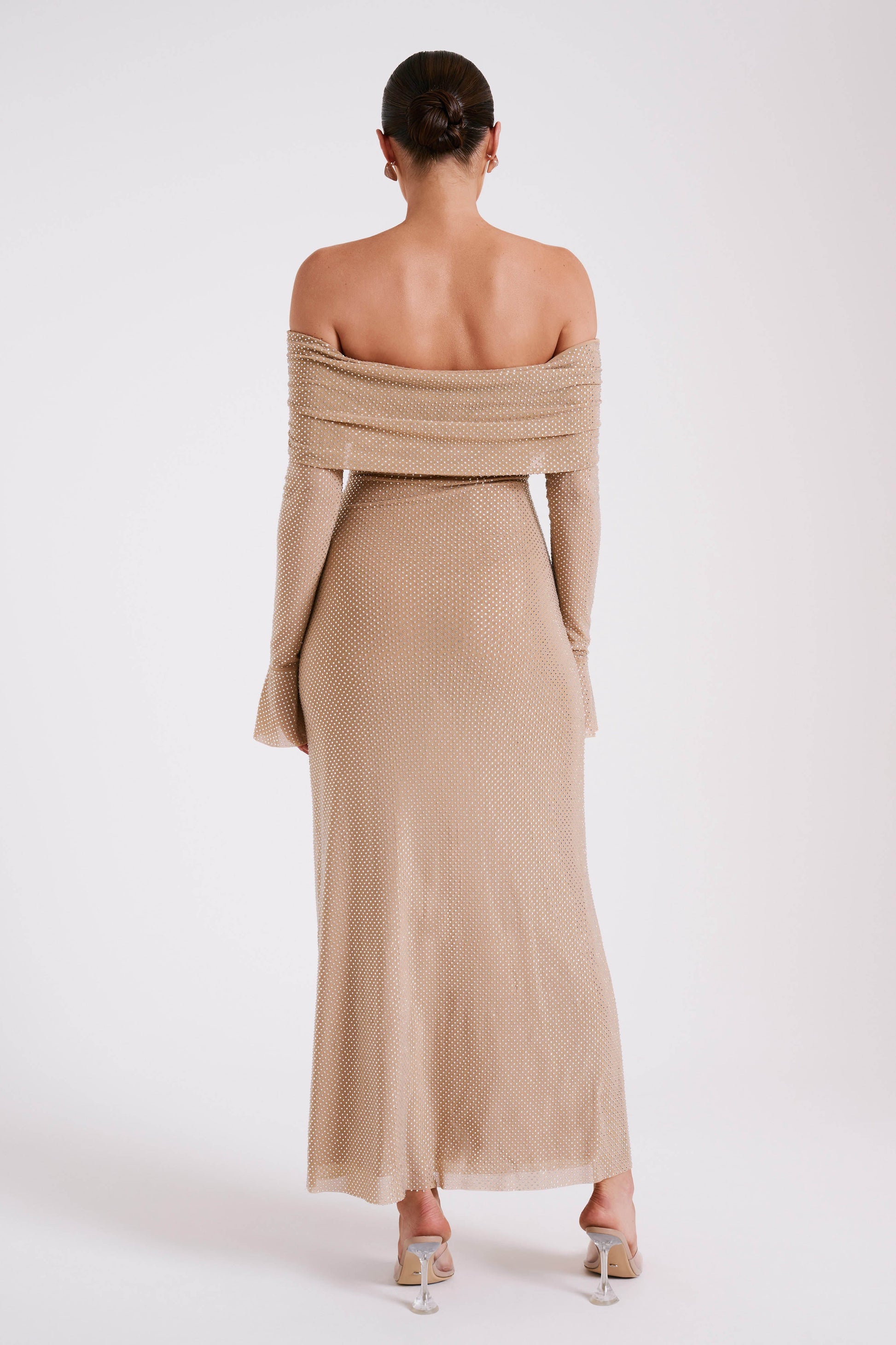 Marcel Off Shoulder Diamante Maxi Dress - Nude #6