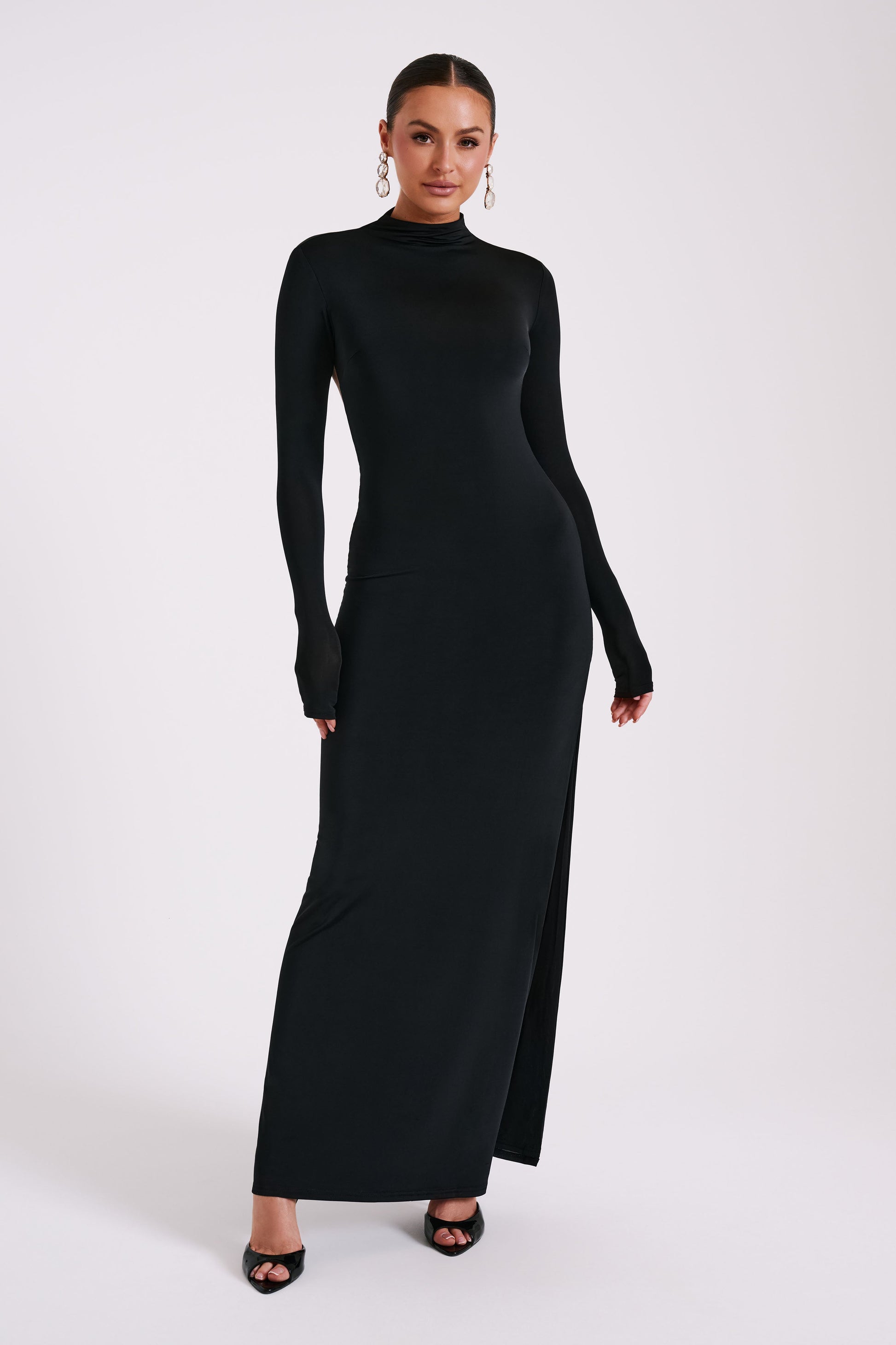 Elani Slinky High Neck Maxi Dress - Black #2