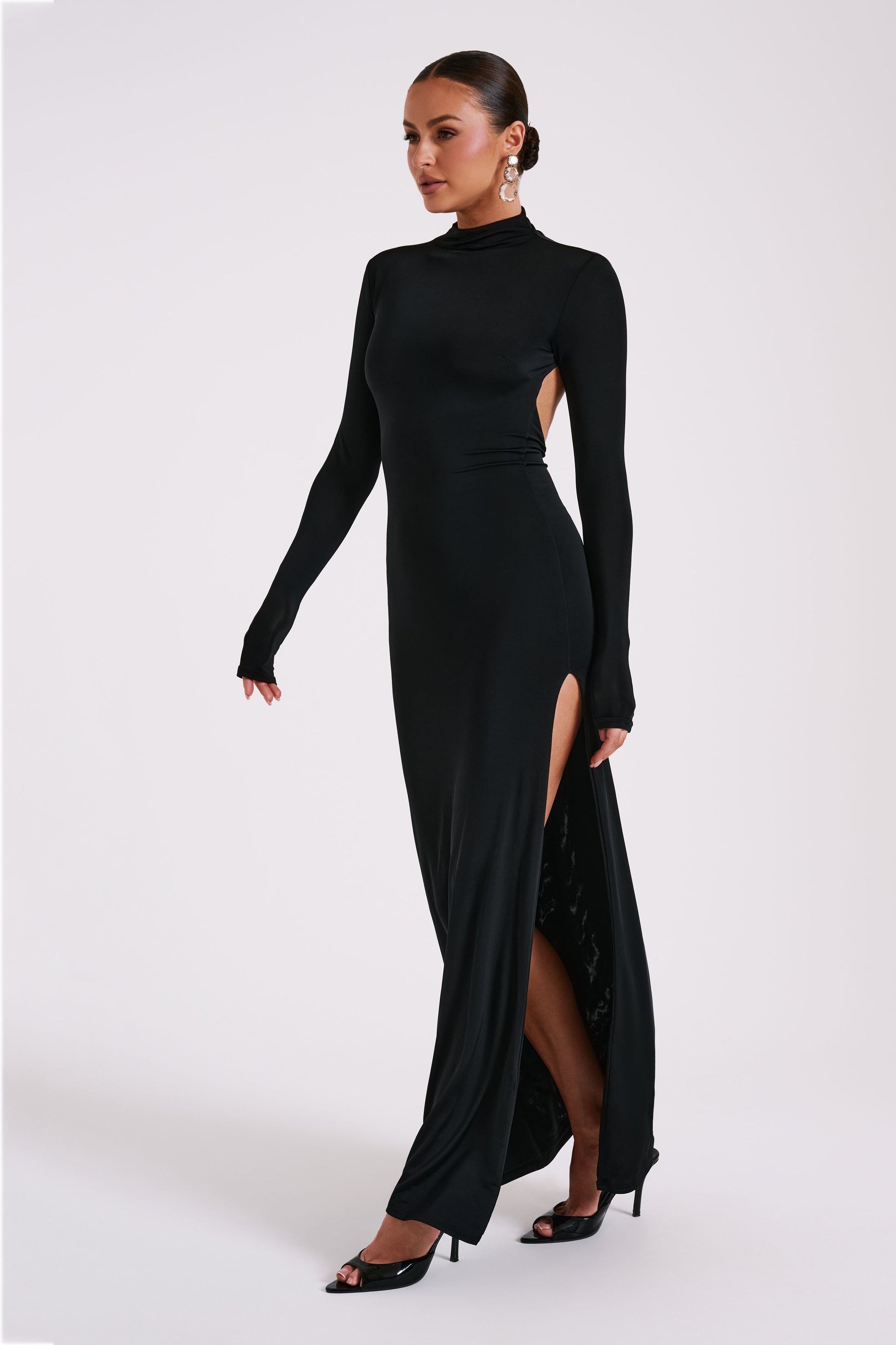 Elani Slinky High Neck Maxi Dress - Black #4