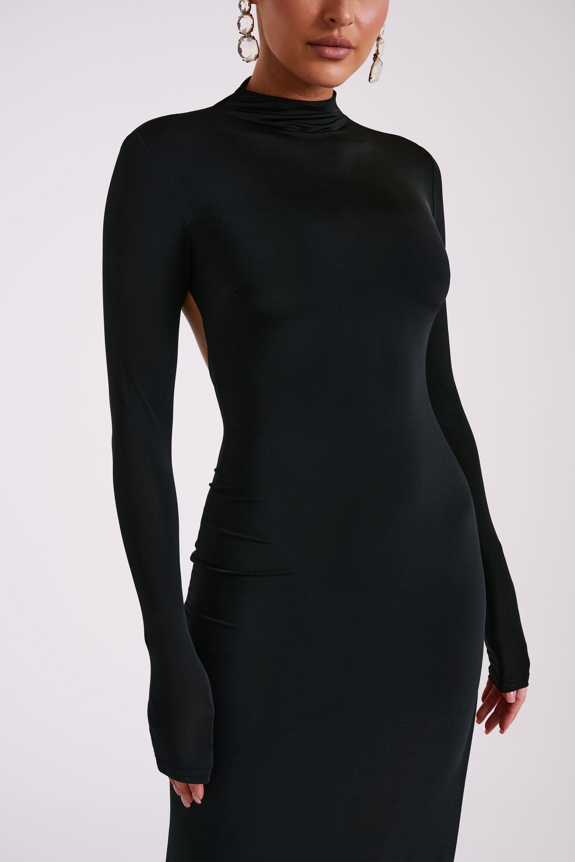 Elani Slinky High Neck Maxi Dress - Black #3