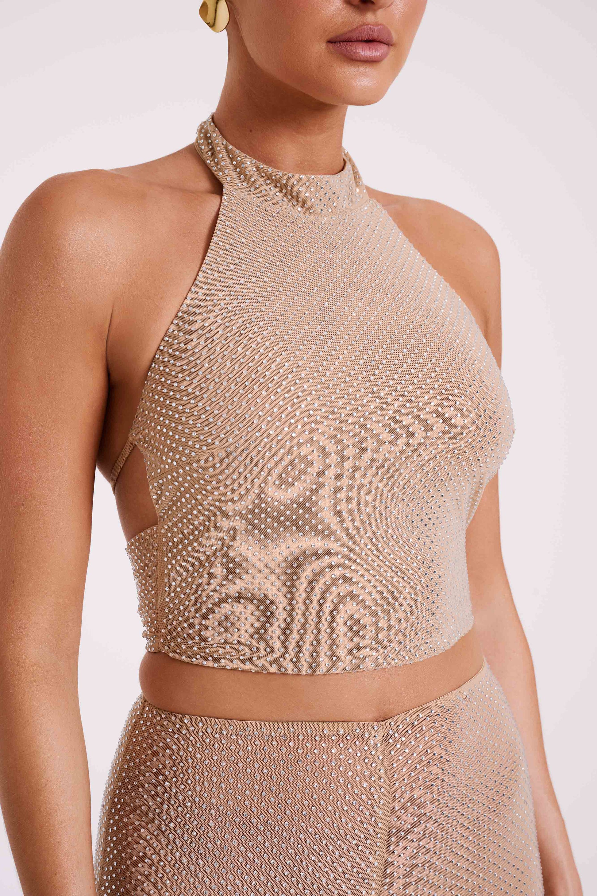 Mariah Diamante Halter Neck Top - Nude #10