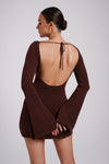 Zahra Long Sleeve Open Back Mini Knit Dress - Black/White