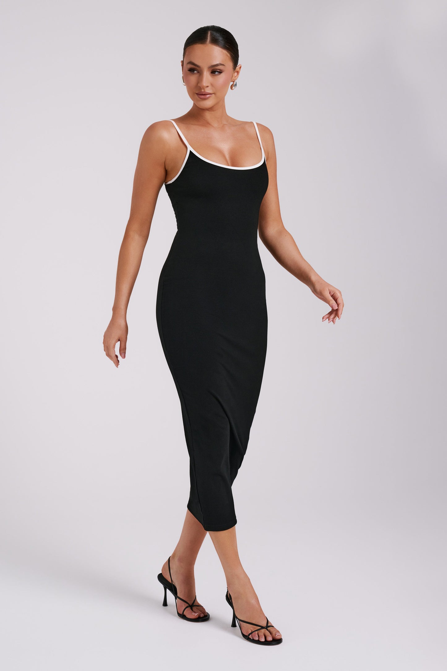 Alexis Ribbed Contrast Midi Dress - Black/White