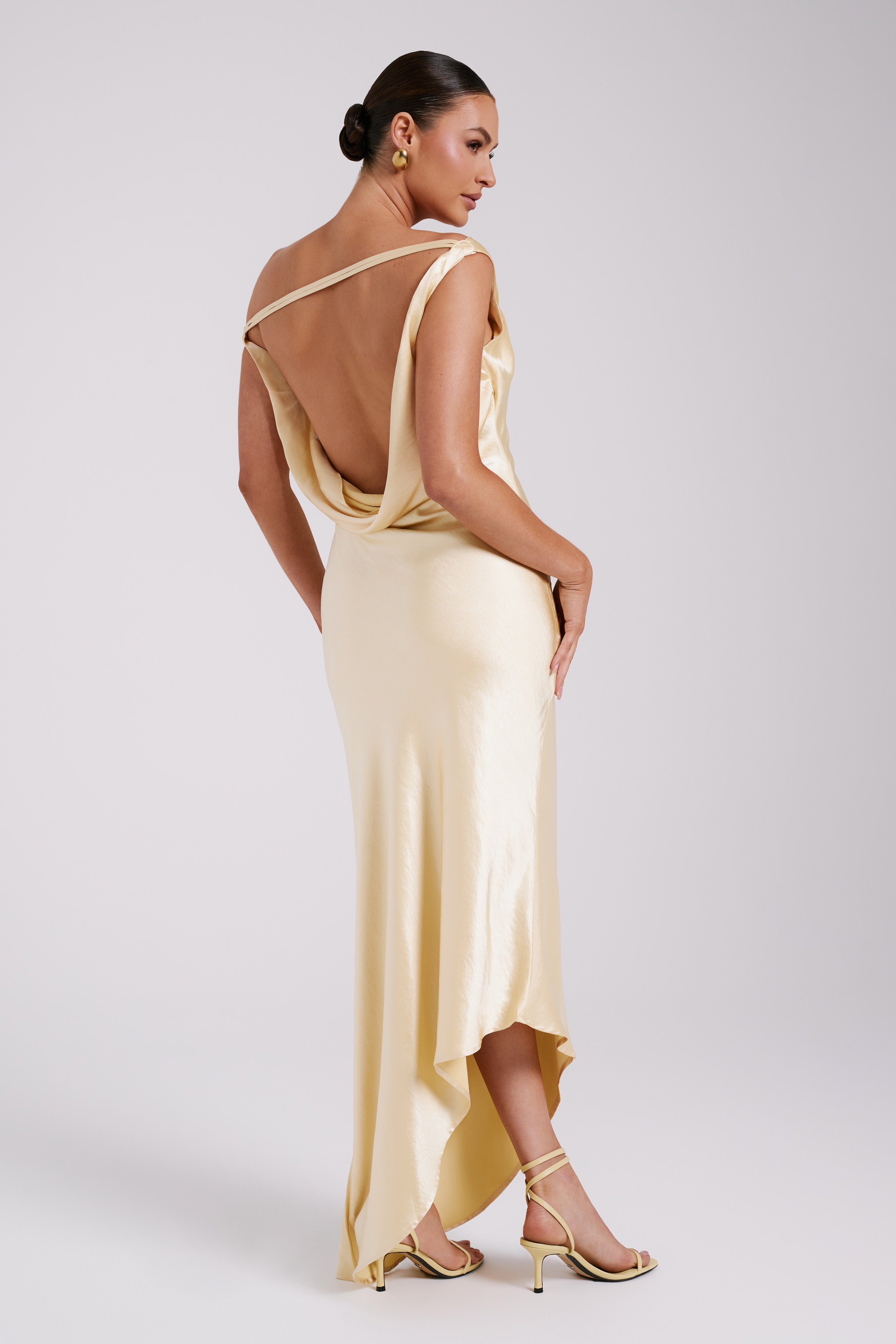 Yvette Slip Maxi Dress Asymmetrical Hem Butter