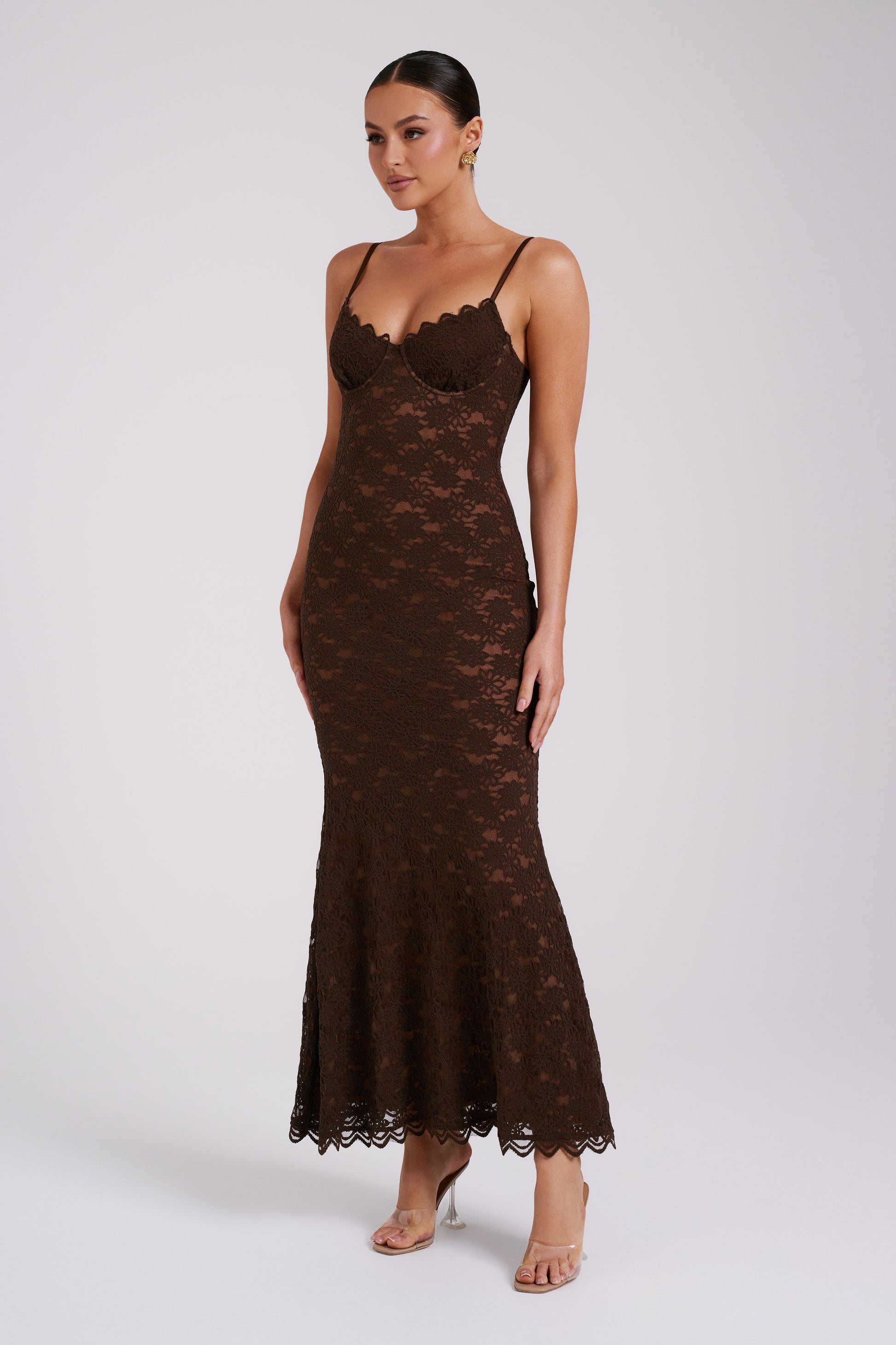Joelle Lace Cupped Maxi Dress - Chocolate #8