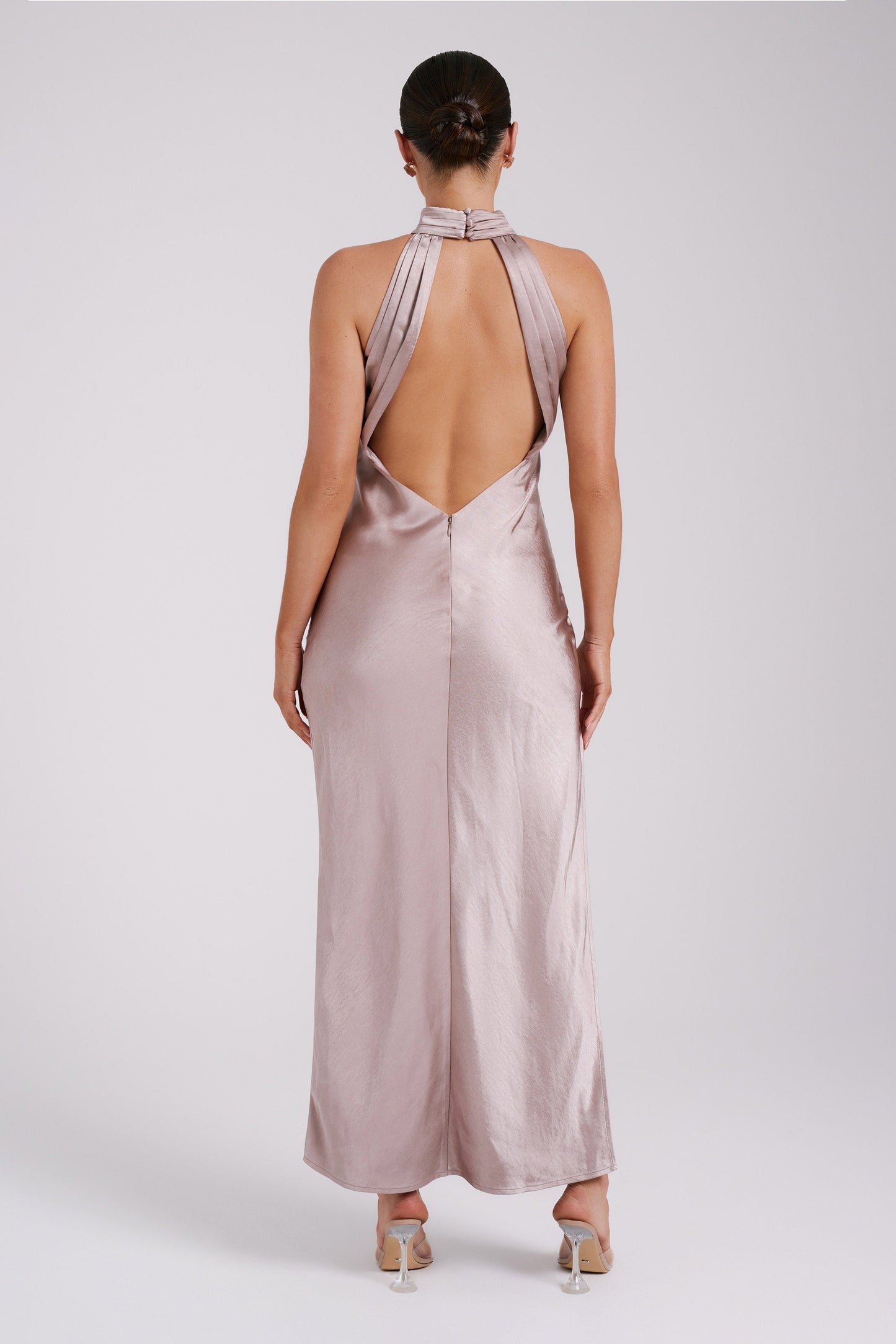 Claire Satin Drape Back Maxi Dress - Taupe