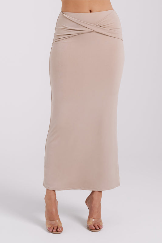 Ceri Maxi Twist Skirt - Taupe