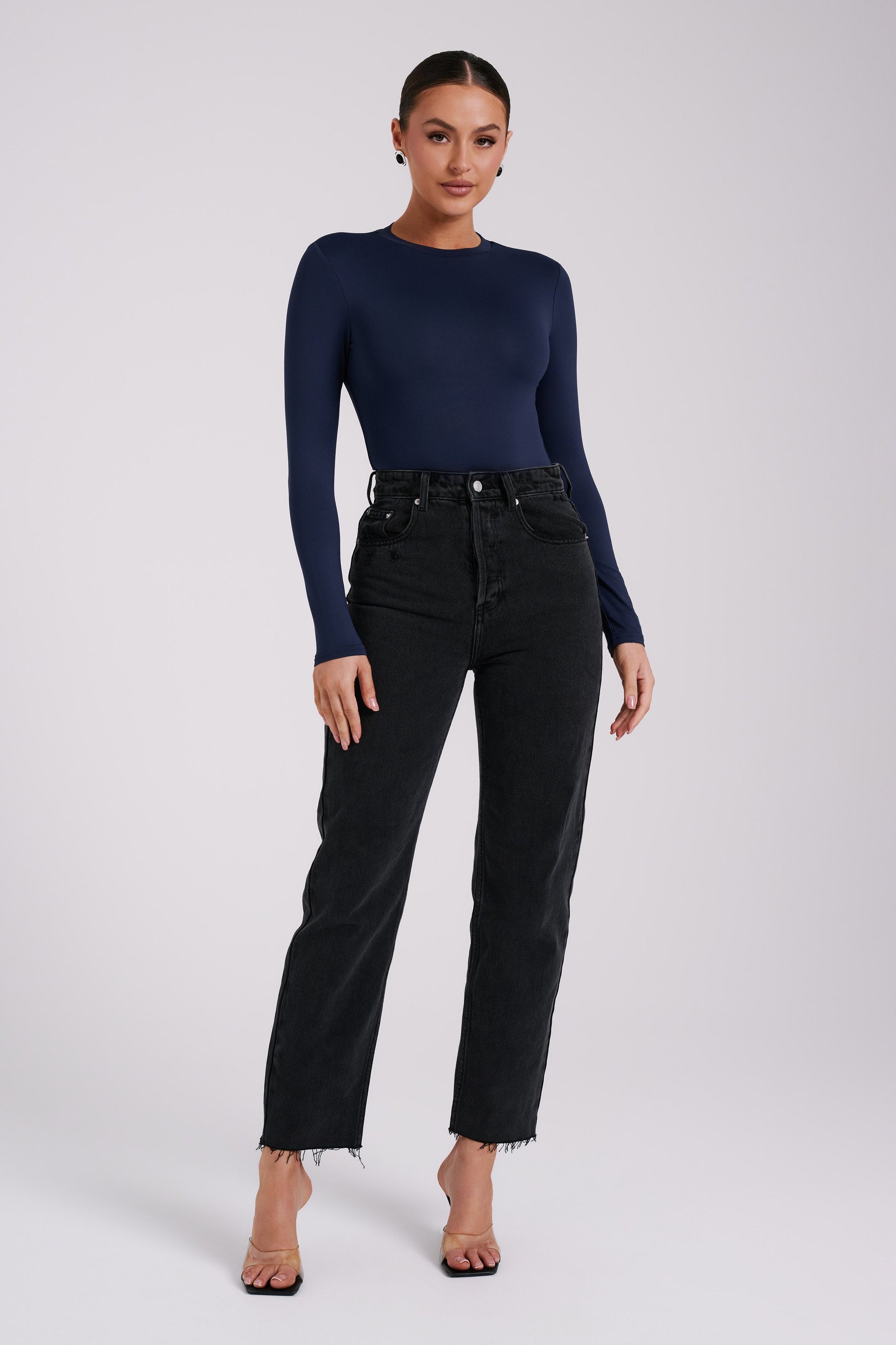 Delilah Long Sleeve Crew Neck Bodysuit - Navy #4