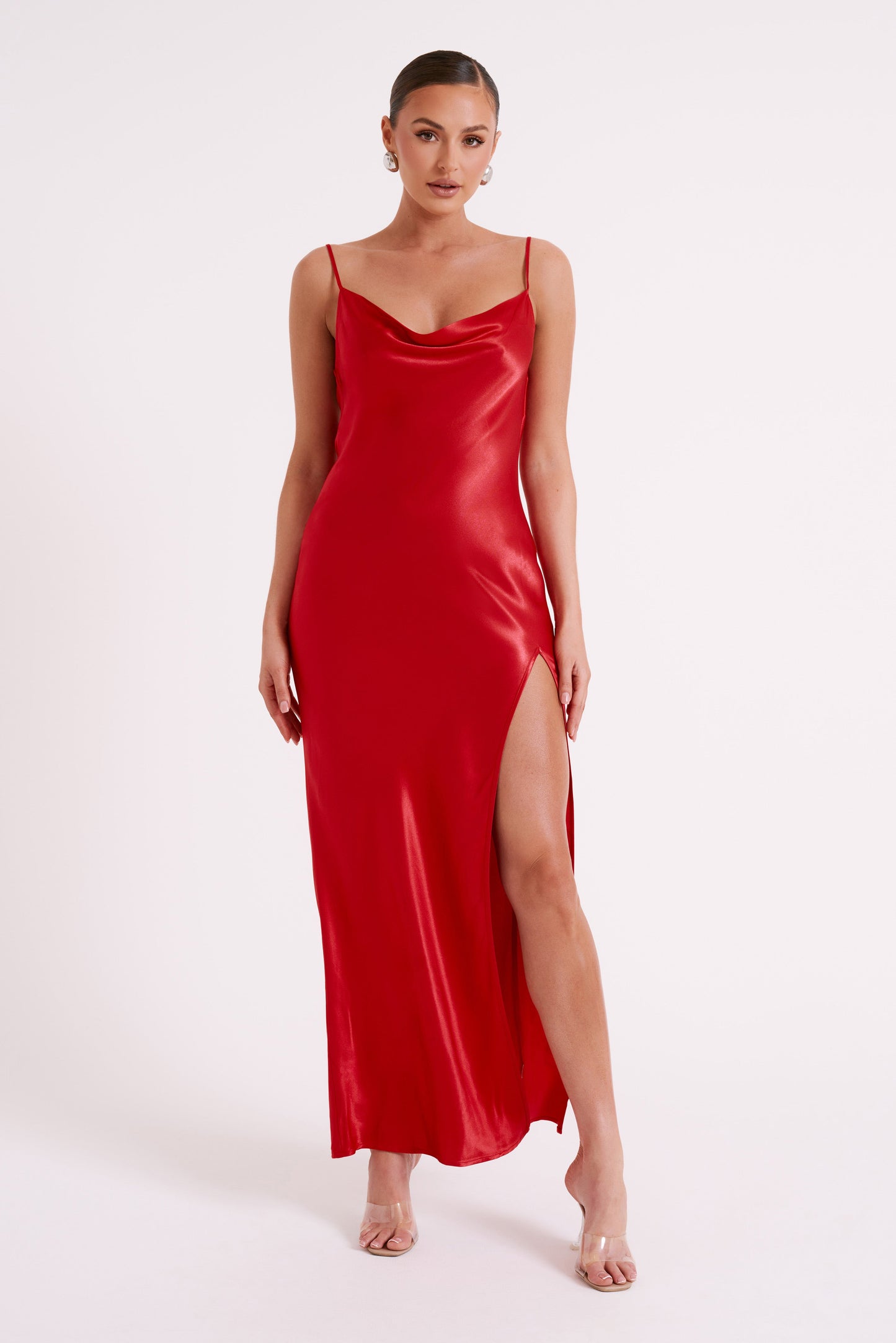 Jade Cowl Neck Backless Maxi Dress - Red