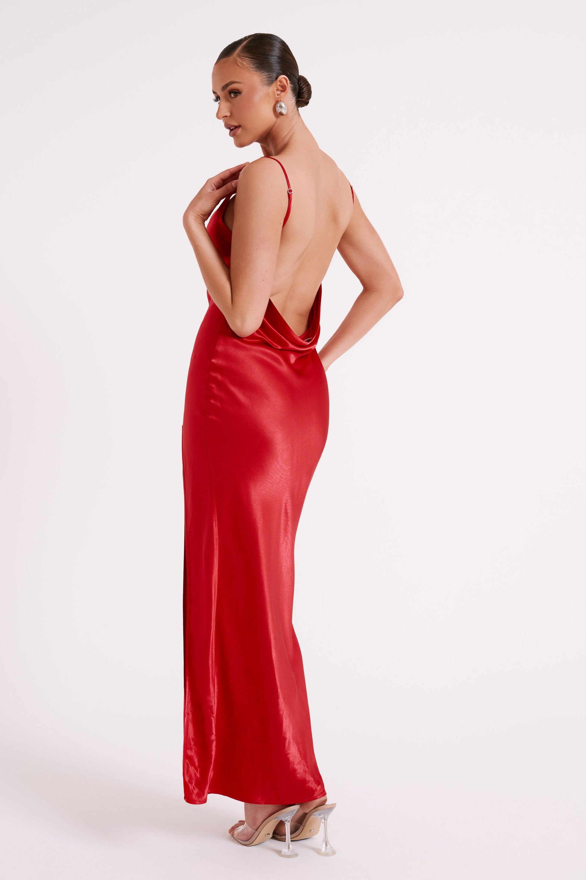 Jade Cowl Neck Backless Maxi Dress - Red #3