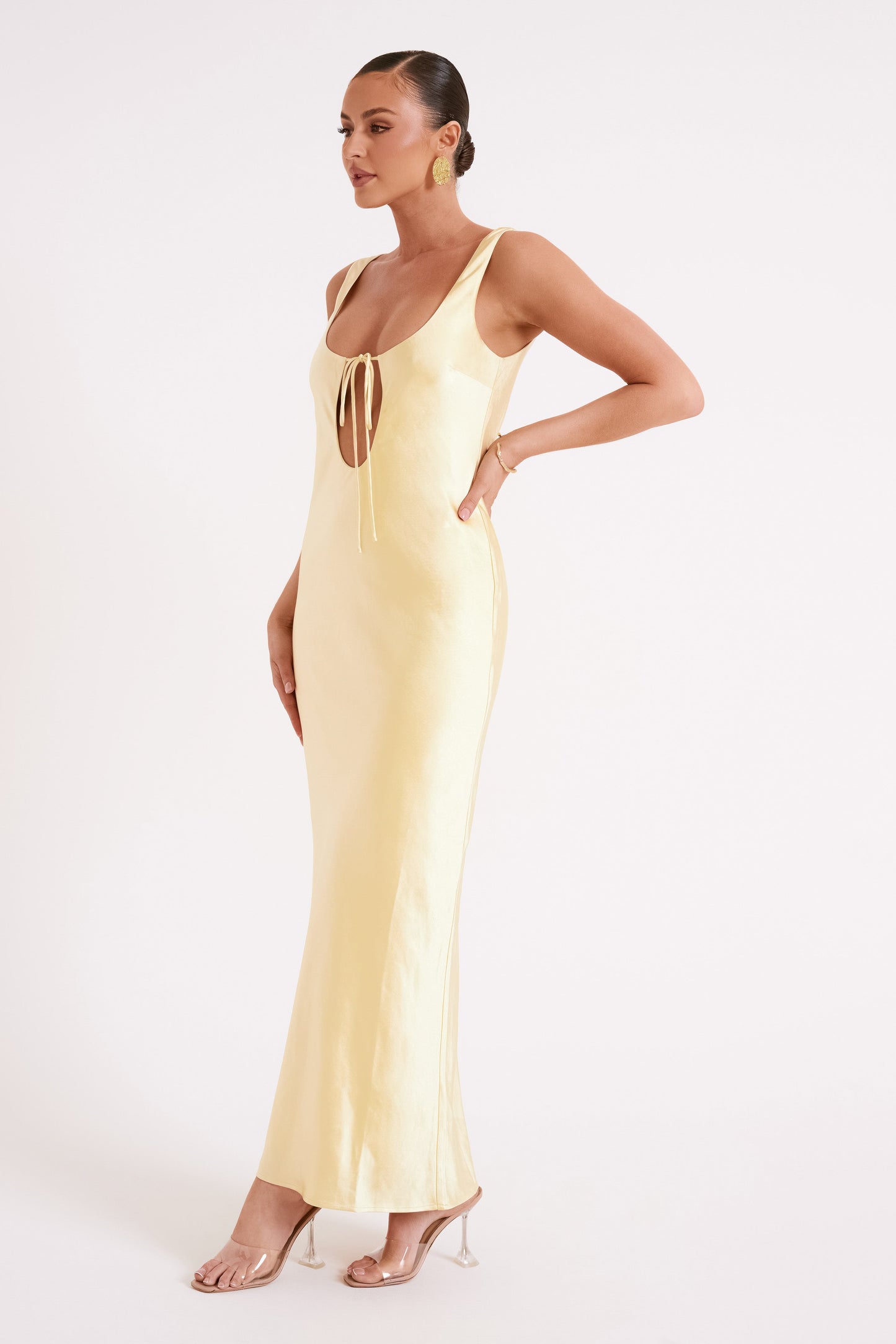 Aubrie Keyhole Satin Maxi Dress - Butter