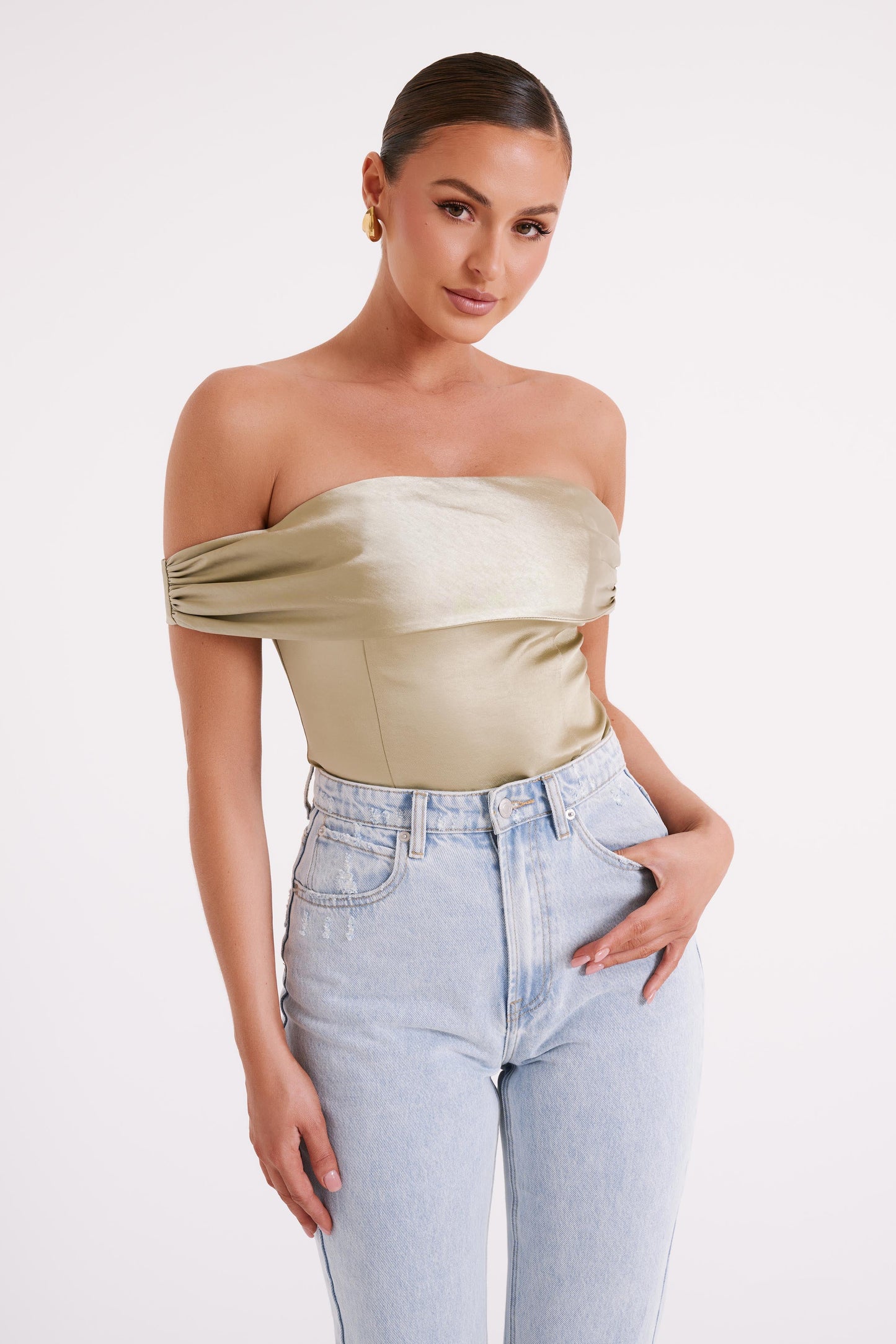 Anysa Satin Strapless Top - Sage