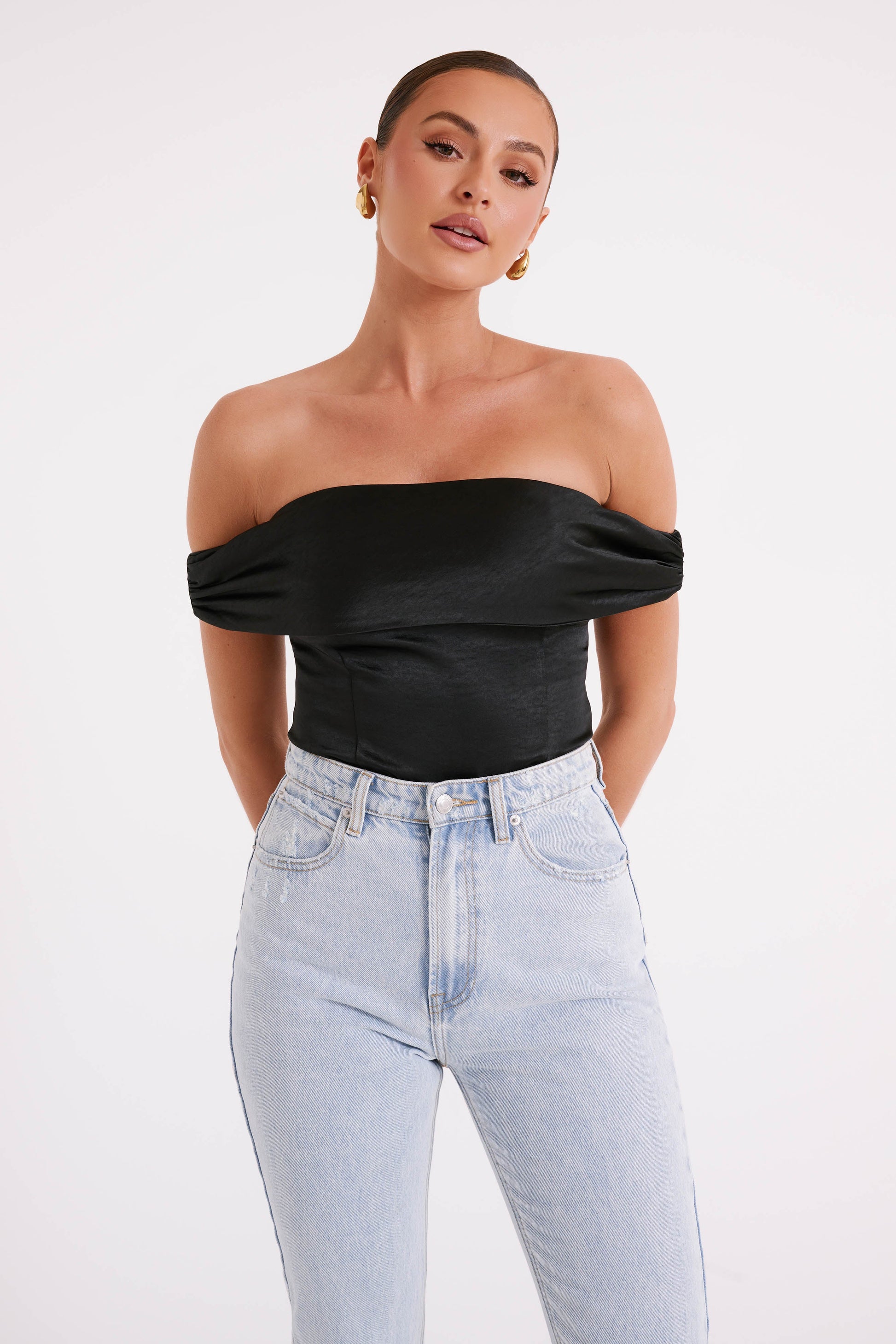 Anysa Satin Strapless Top - Black #4