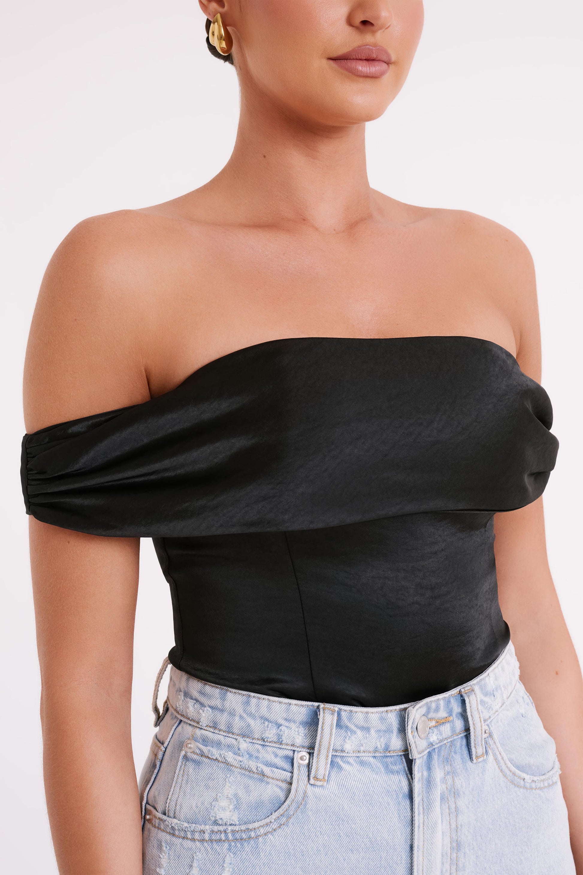 Anysa Satin Strapless Top - Black #5