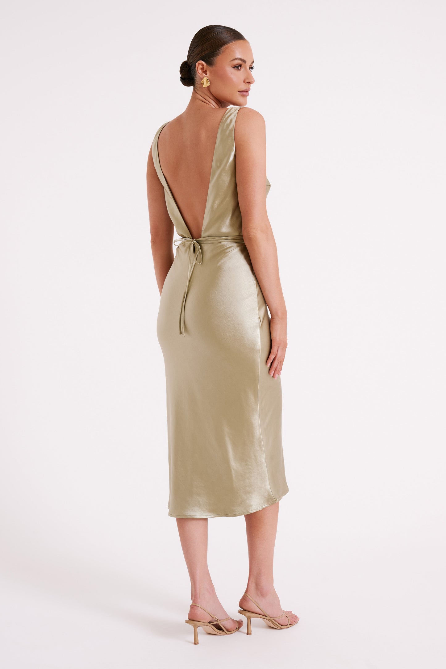 Elouise Tie Around Satin Midi Dress - Sage