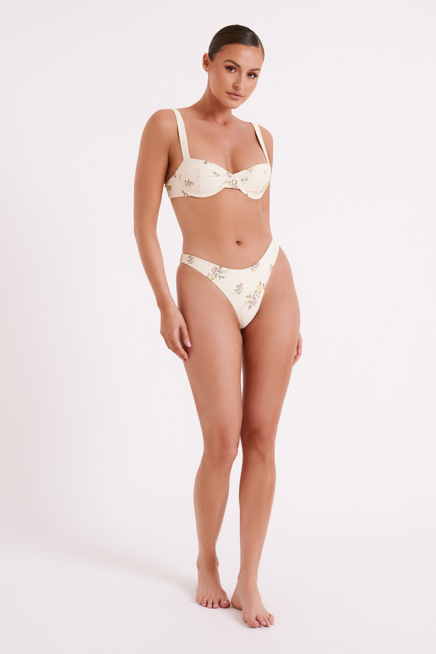 Lou Embroidered Bikini Top - Ivory Flower Print