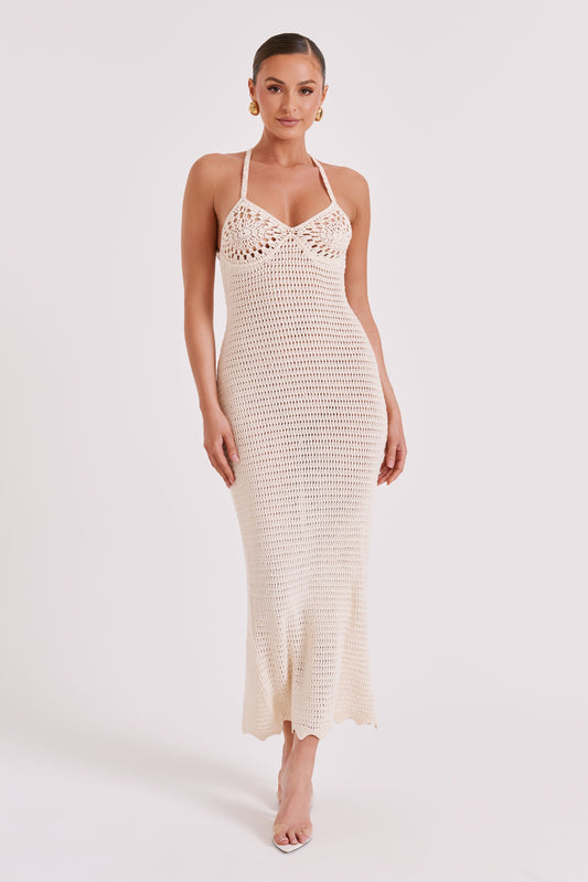 Monica Crochet Knit Maxi Dress - Ivory