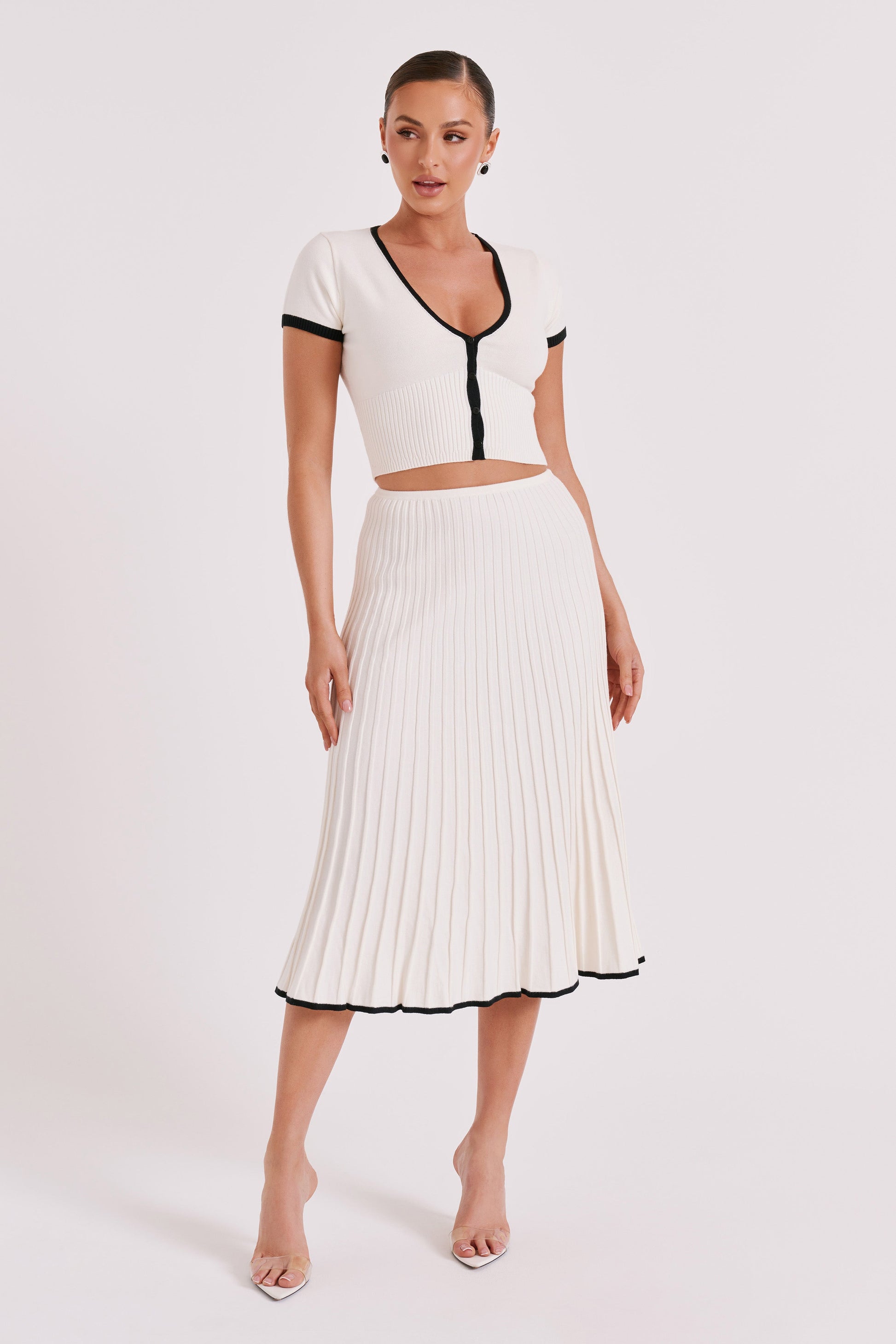 Jolene Contrast Rib Knit Midi Skirt - White #5