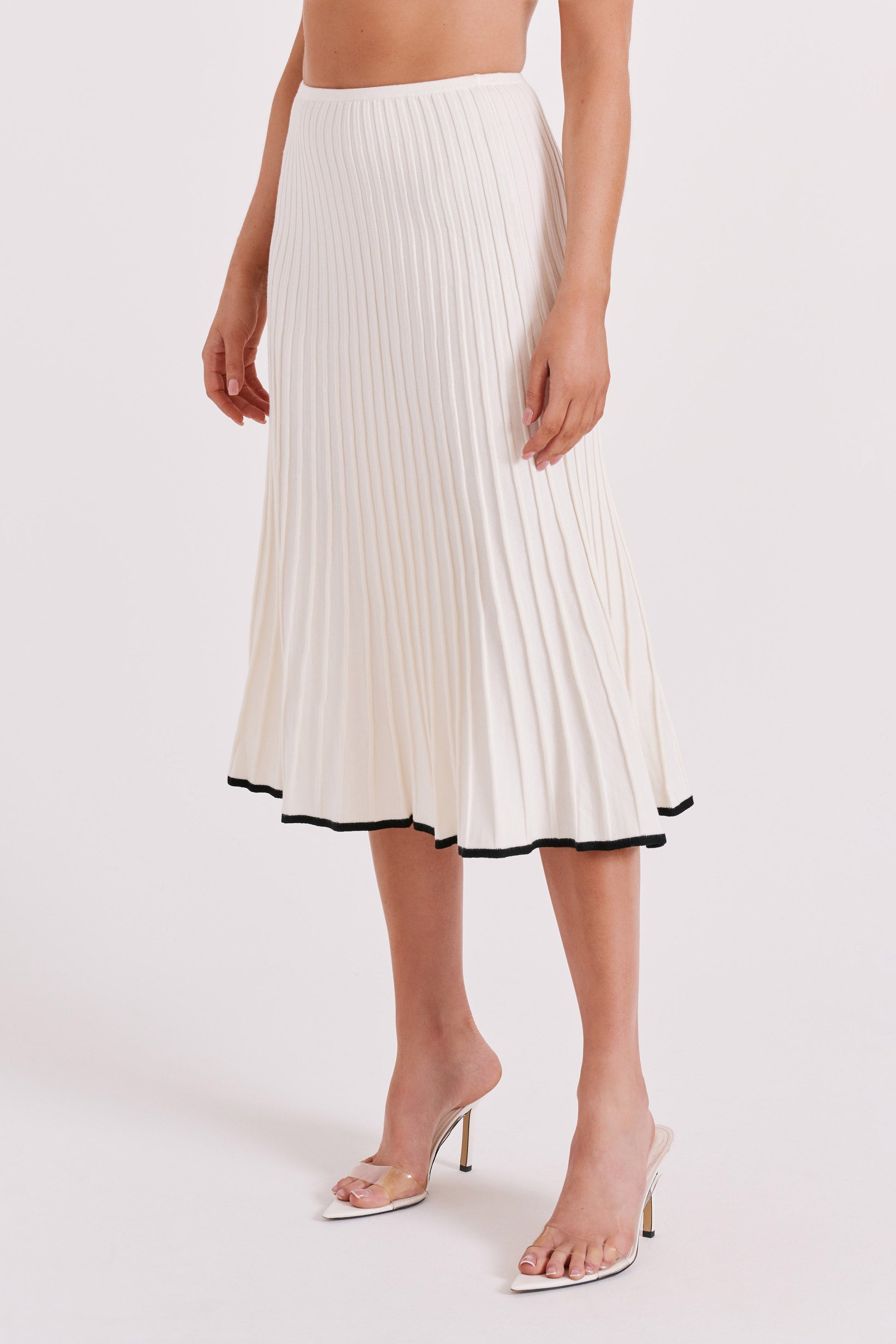 Jolene Contrast Rib Knit Midi Skirt - White #2