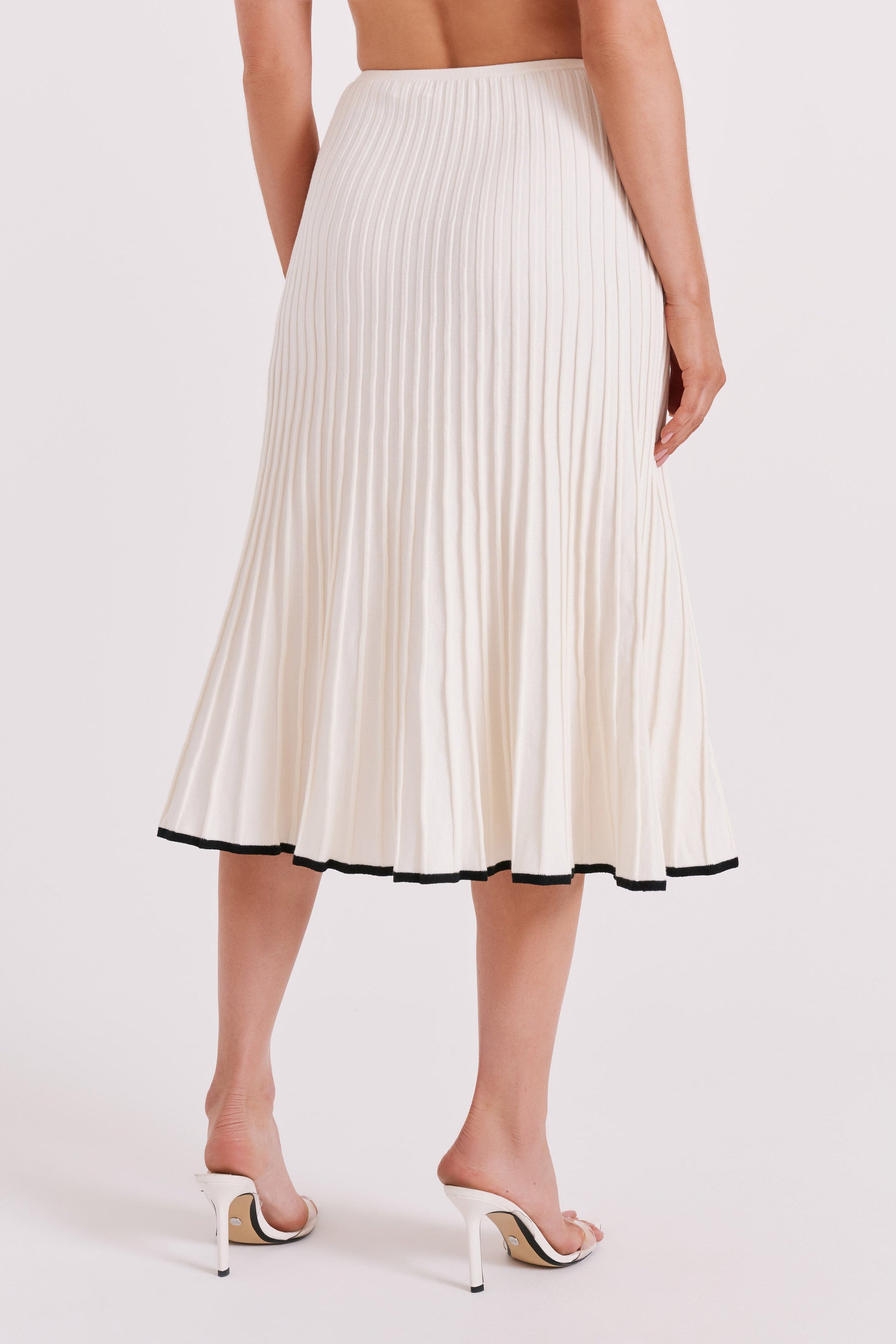 Jolene Contrast Rib Knit Midi Skirt - White #4