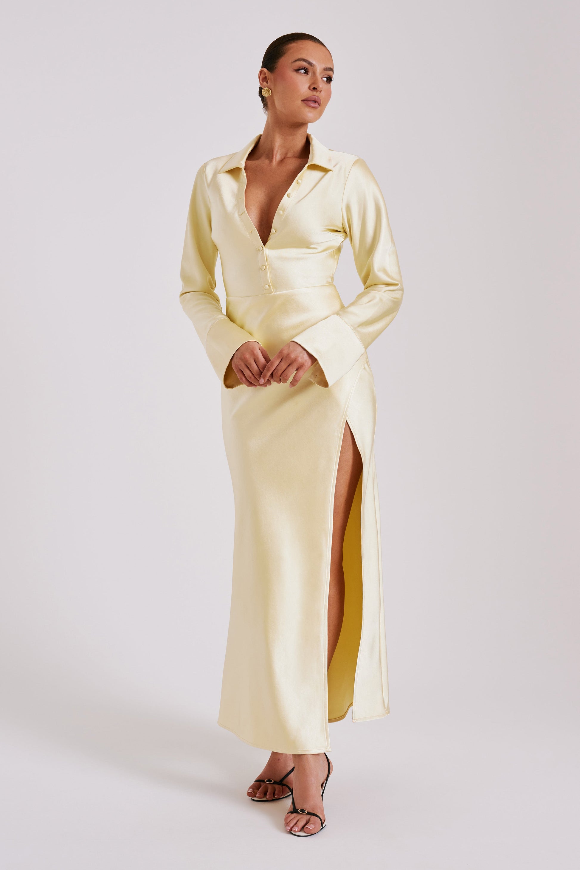 Whitley Satin Collared Maxi Dress - Butter #8