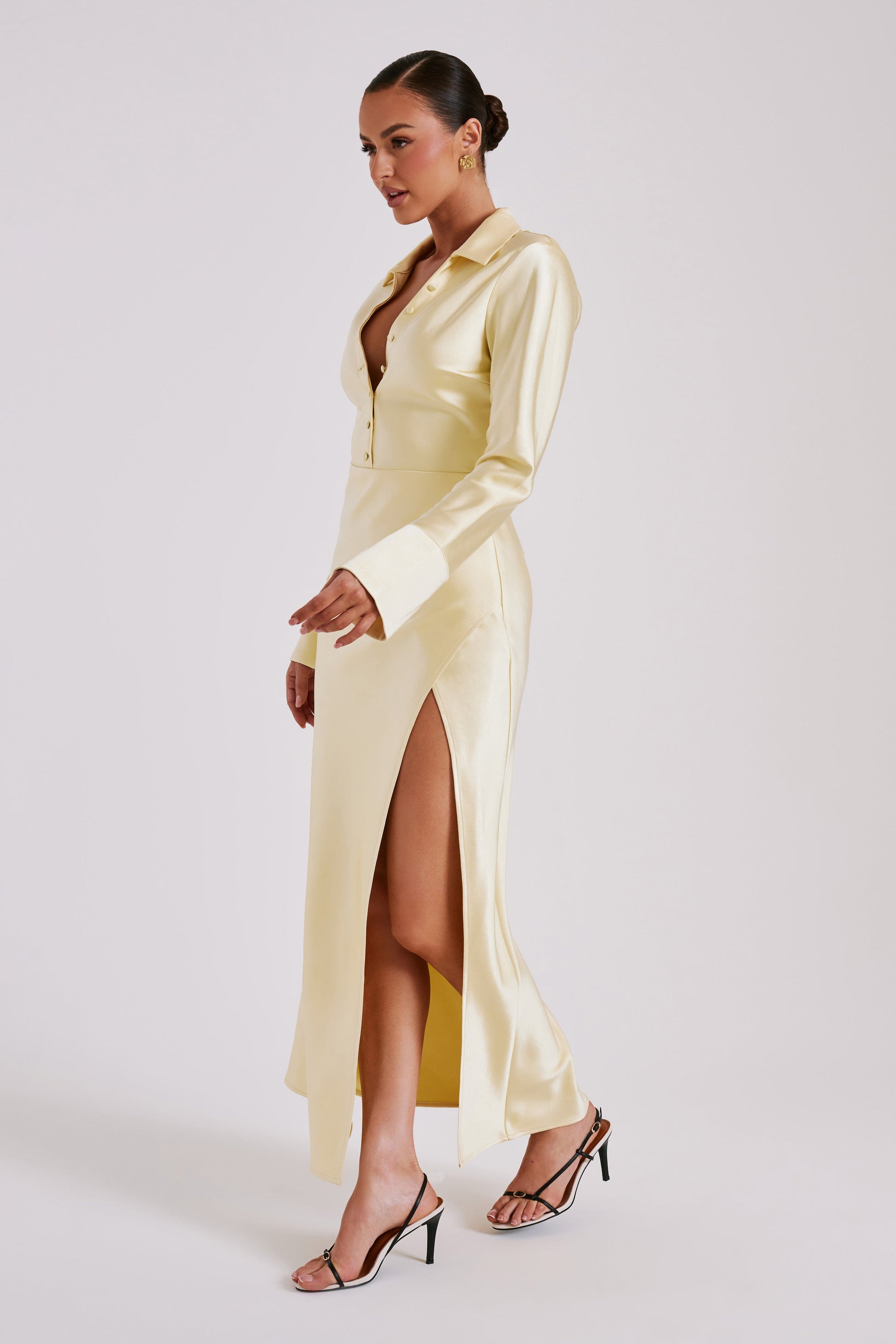 Whitley Satin Collared Maxi Dress - Butter #5