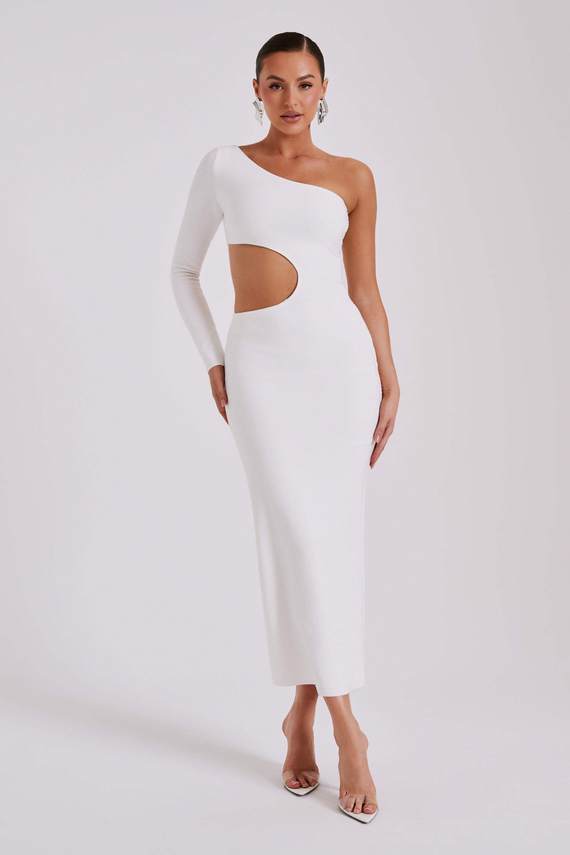 Alisson Hot Fix Crepe One Shoulder Maxi Dress - White #2