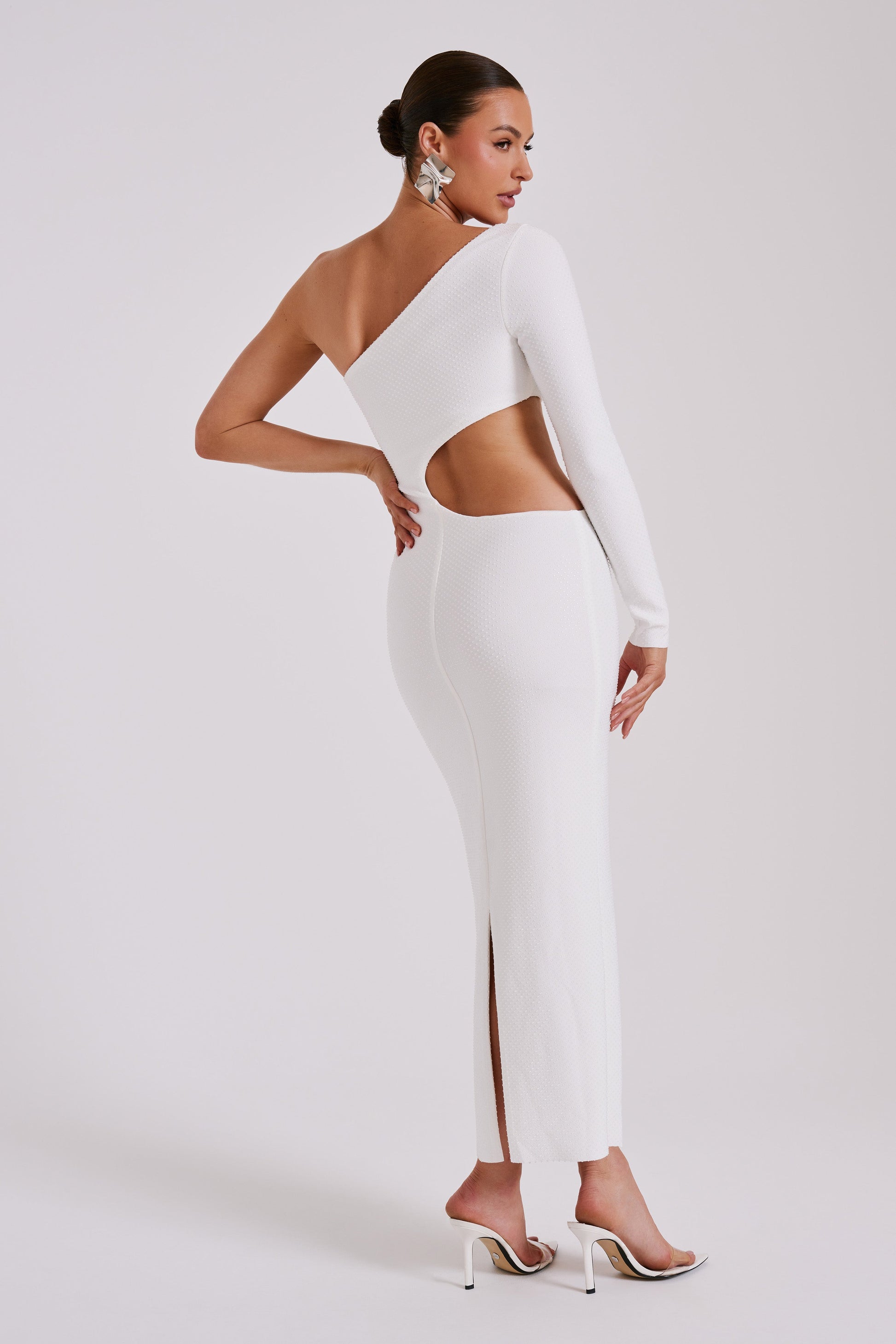 Alisson Hot Fix Crepe One Shoulder Maxi Dress - White #3