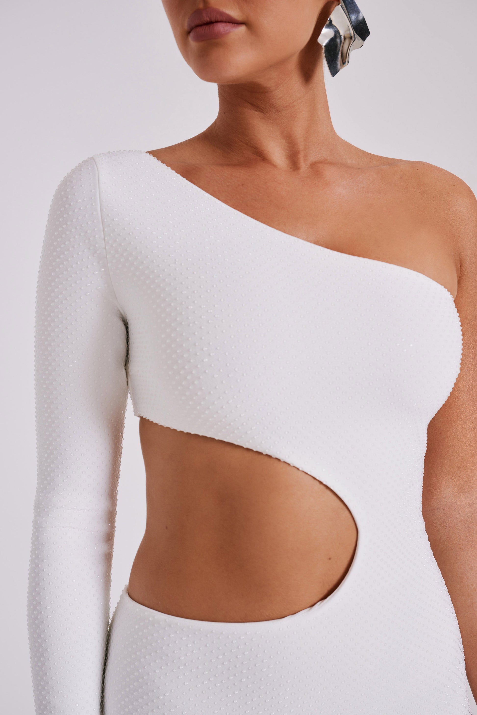 Alisson Hot Fix Crepe One Shoulder Maxi Dress - White #4