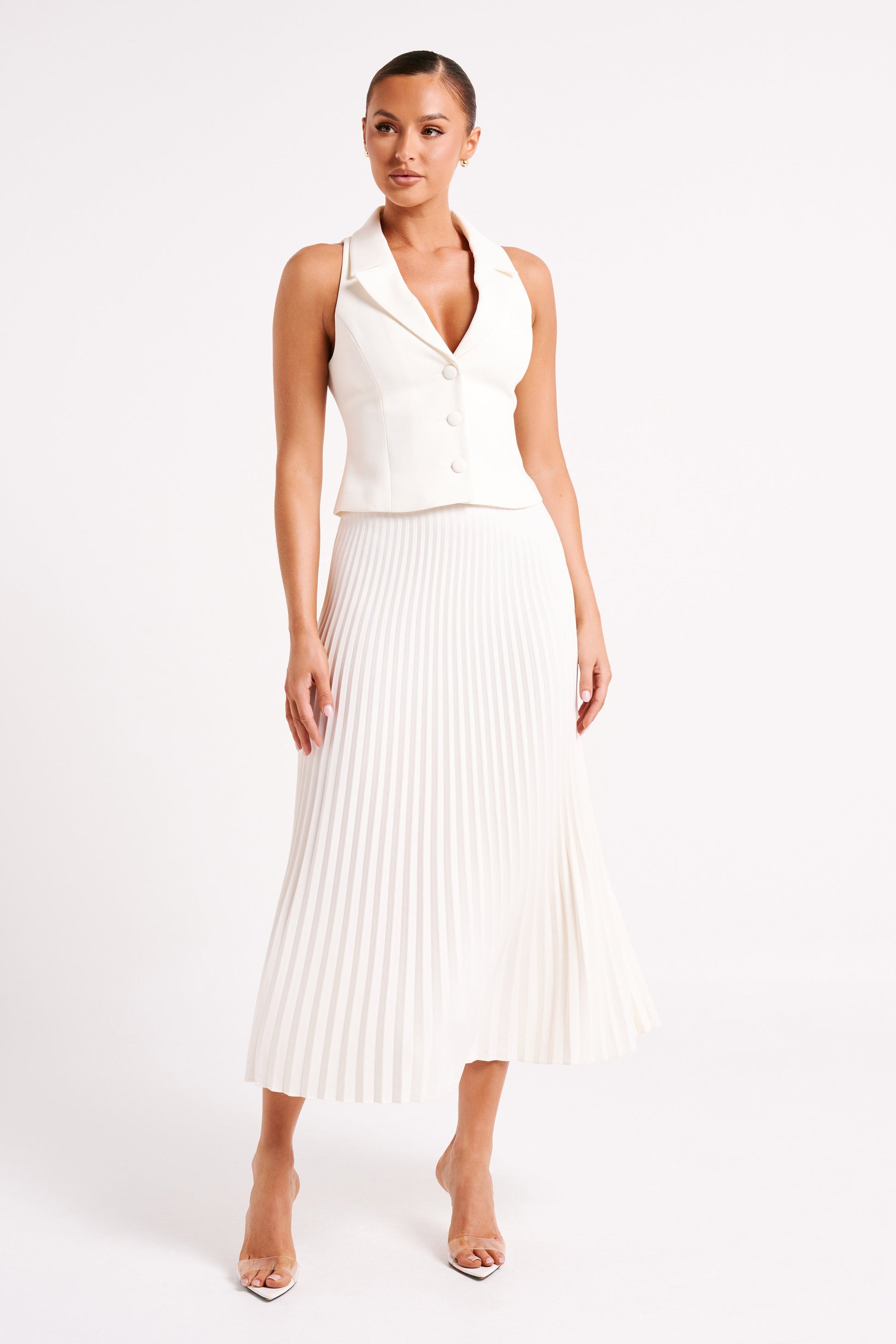 Twyla Pleated Suiting Maxi Skirt - Ivory #3