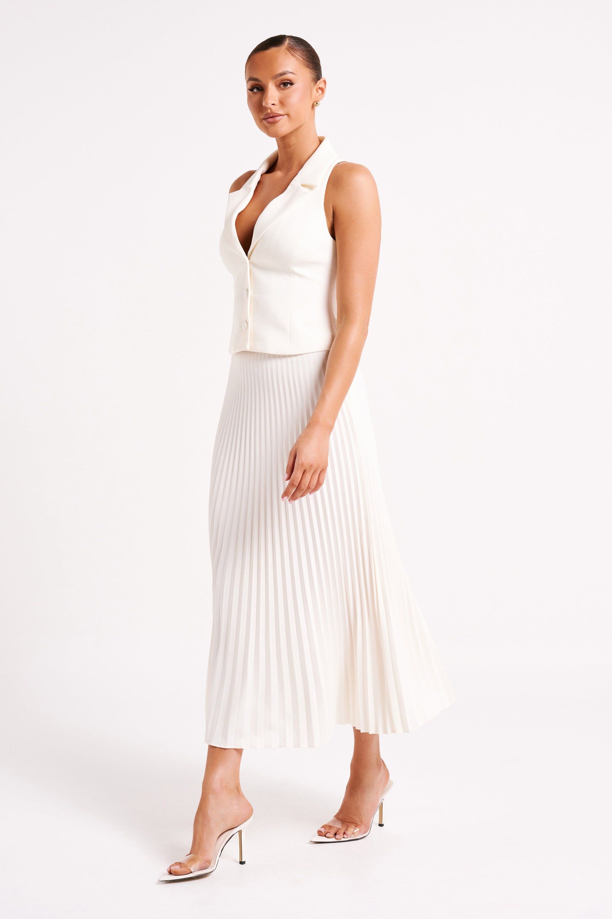 Twyla Pleated Suiting Maxi Skirt - Ivory #5