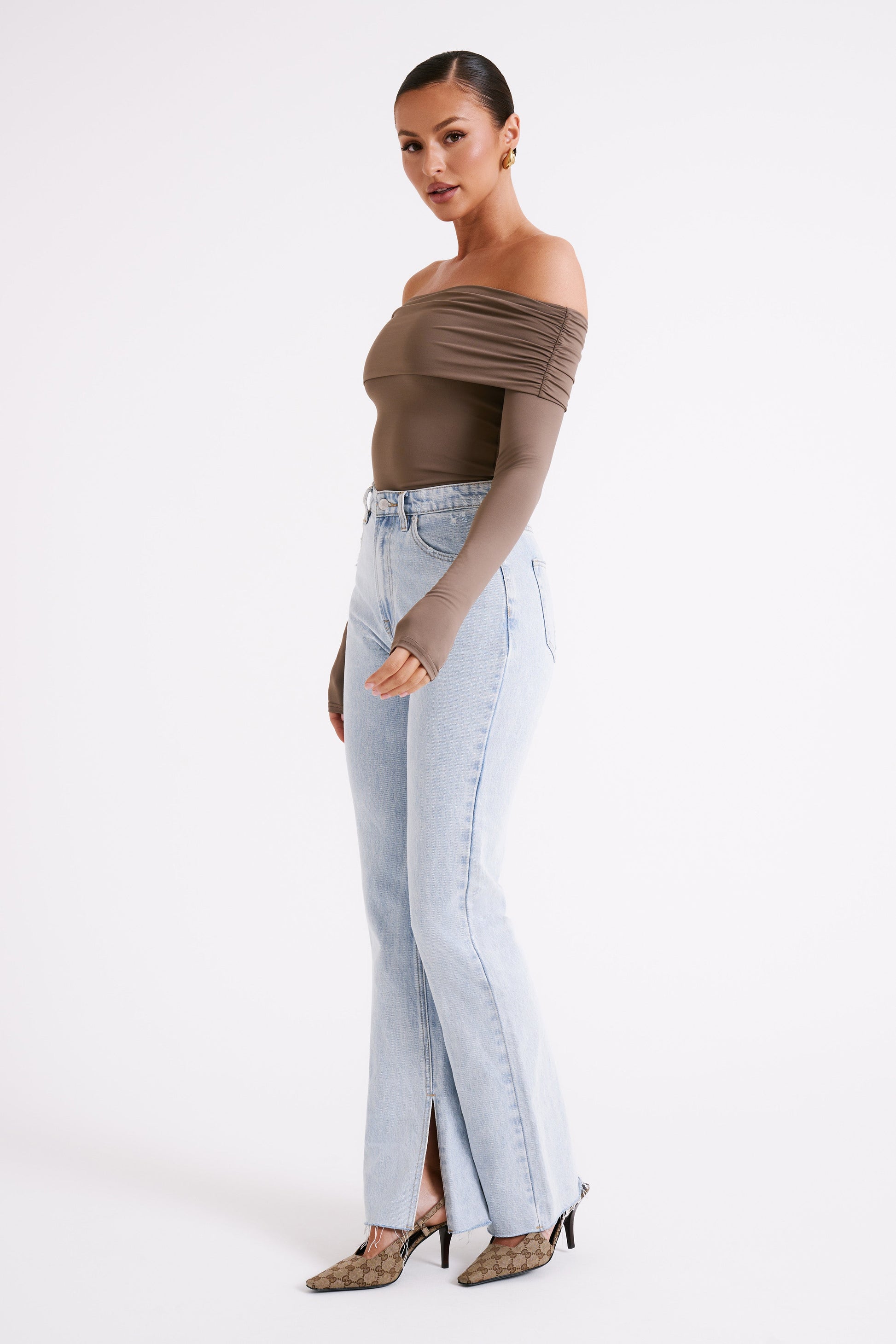Lucinda Recycled Nylon Off Shoulder Top - Coco #4