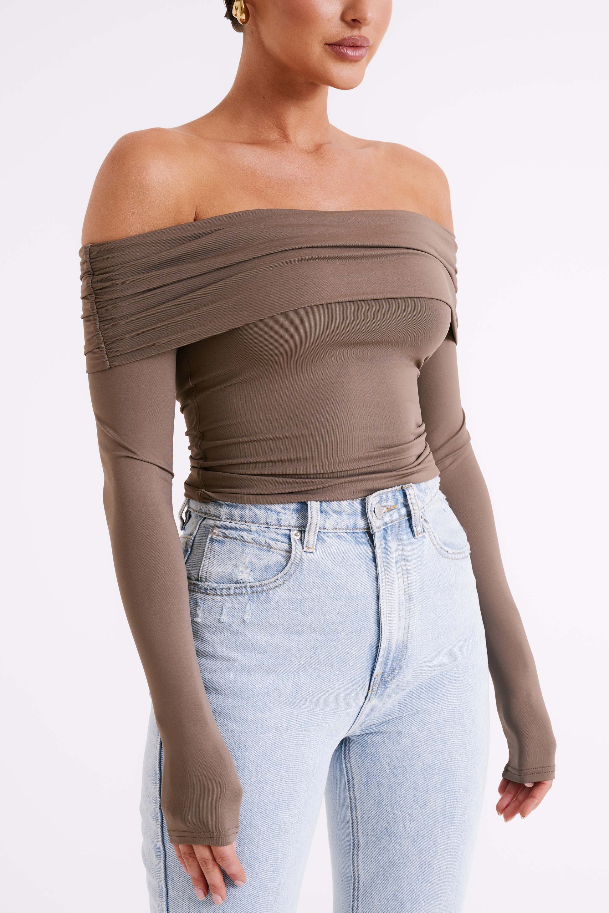 Lucinda Recycled Nylon Off Shoulder Top - Coco #2