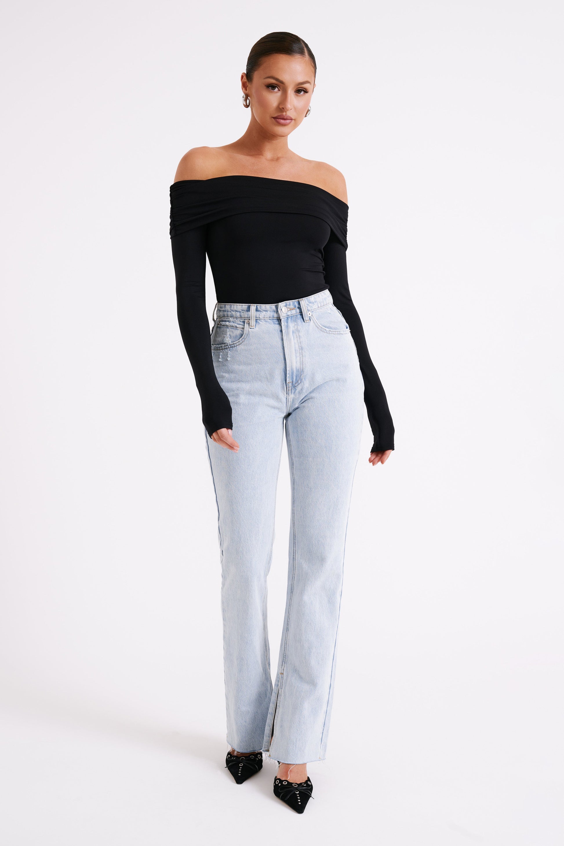 Lucinda Recycled Nylon Off Shoulder Top - Black #3